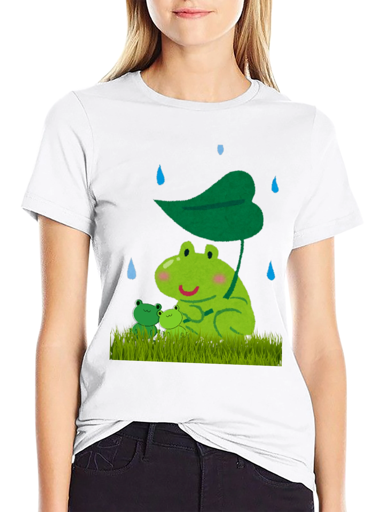 Black Frog Family Under Leaf Umbrella T-Shirt view 9