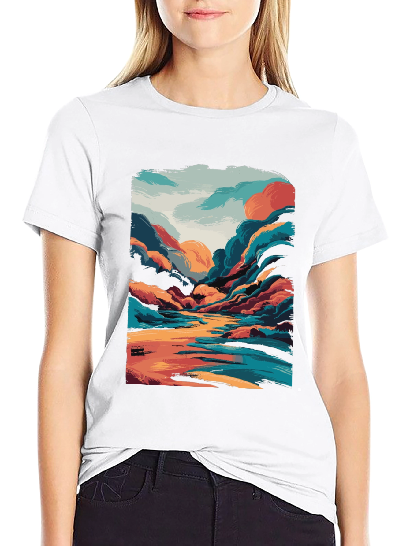 Black Vivid Landscape Graphic Tee - Artistic Comfort view 9
