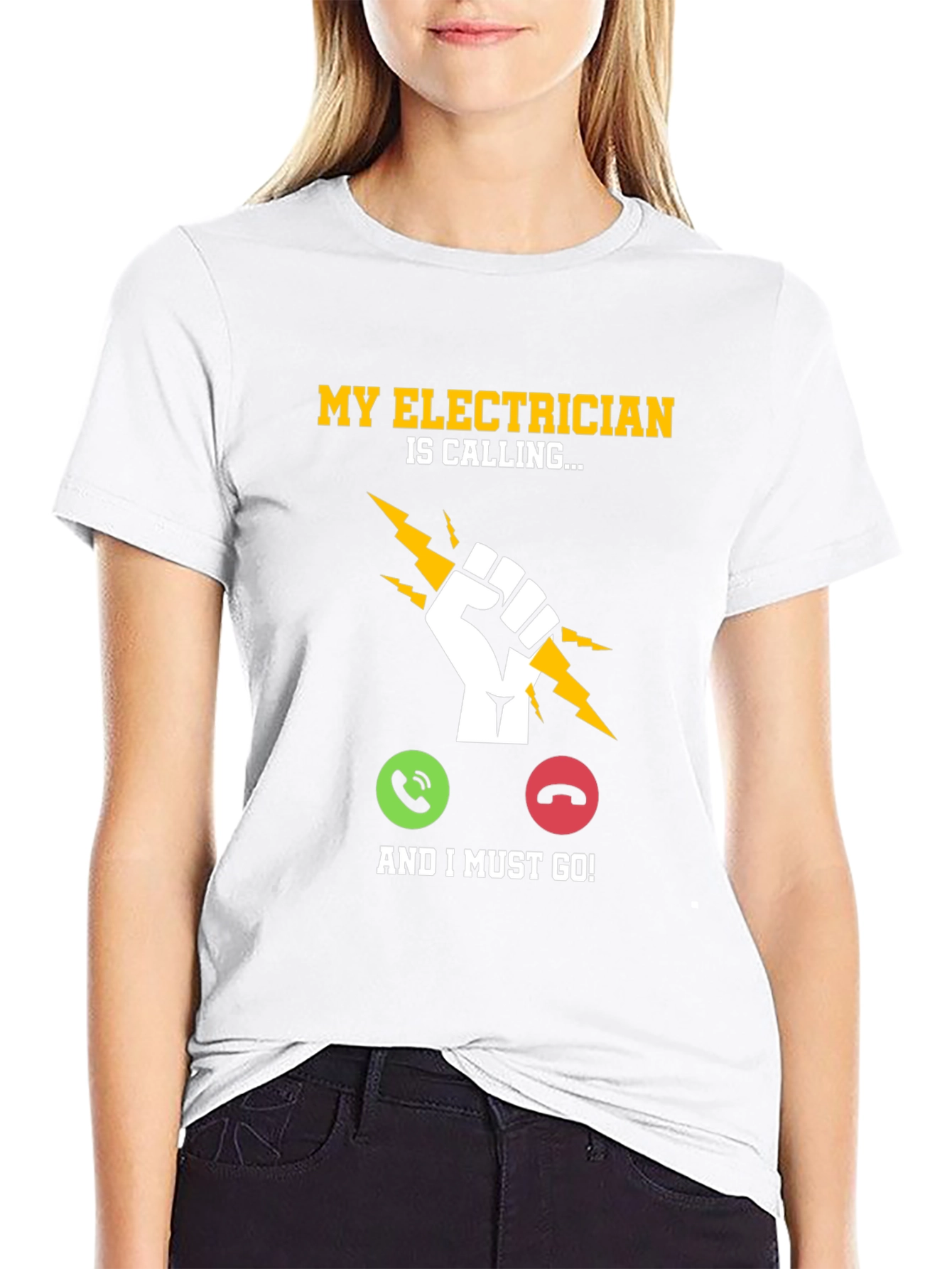 Black Electrician Calling T-Shirt - Funny Job Gift view 9