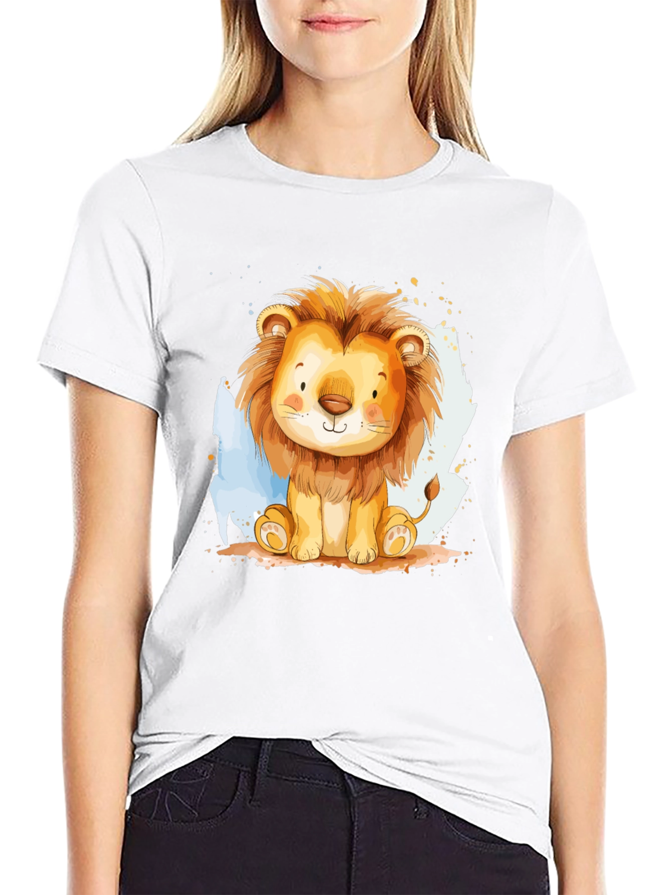 Black Cute Lion Graphic Tee - Black Cotton T-Shirt view 9