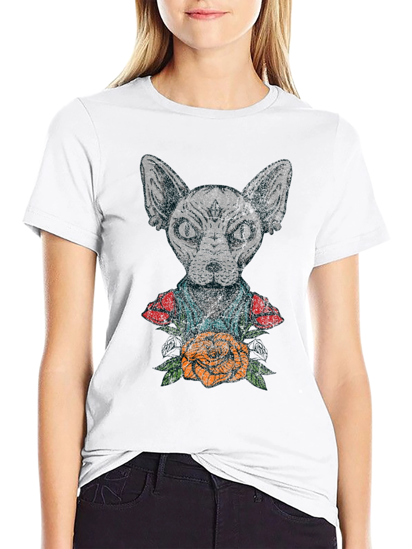 Black Sphynx Cat Tattoo Graphic T-Shirt view 9