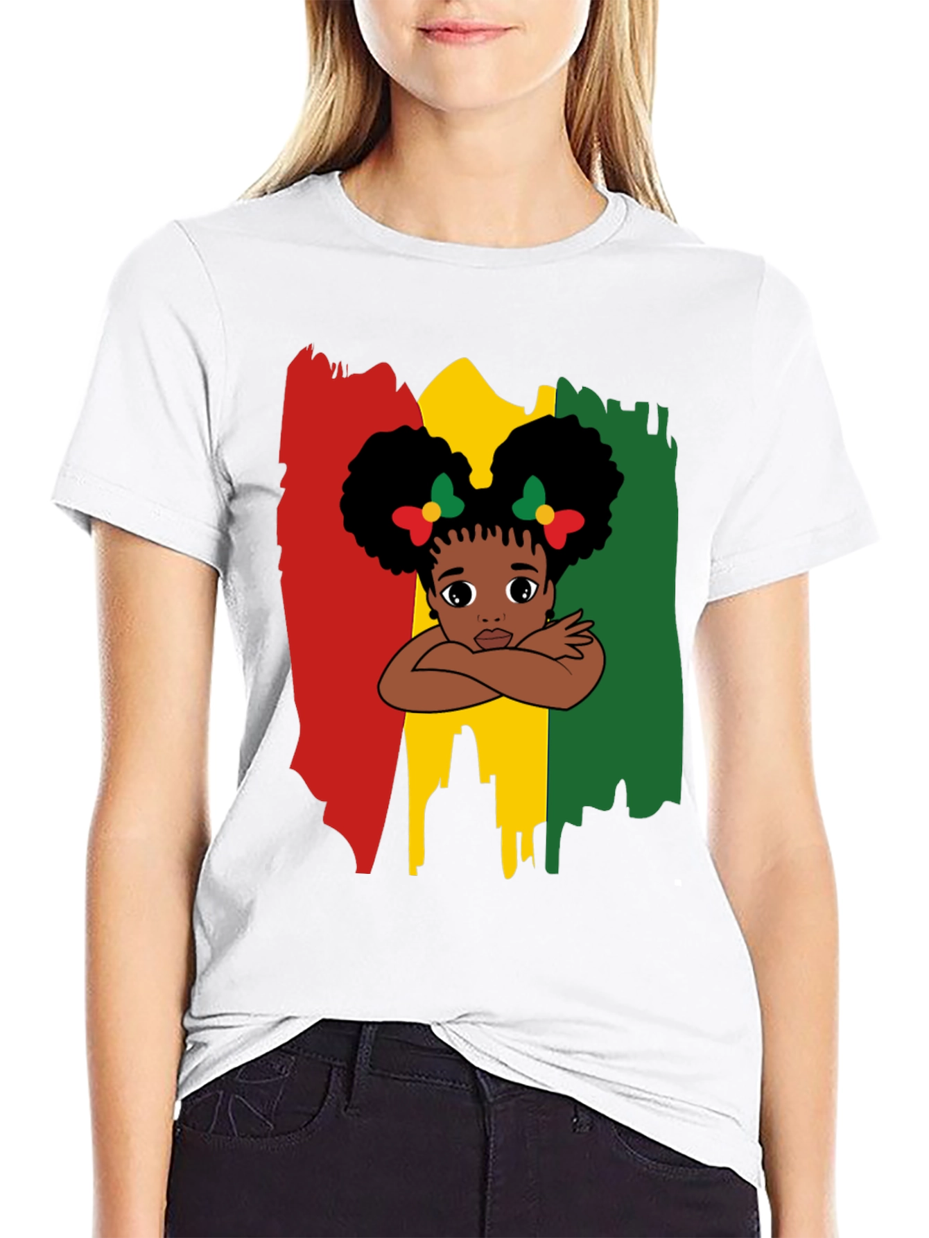 Black Cute Girl Afro T-Shirt - Red Yellow Green view 9