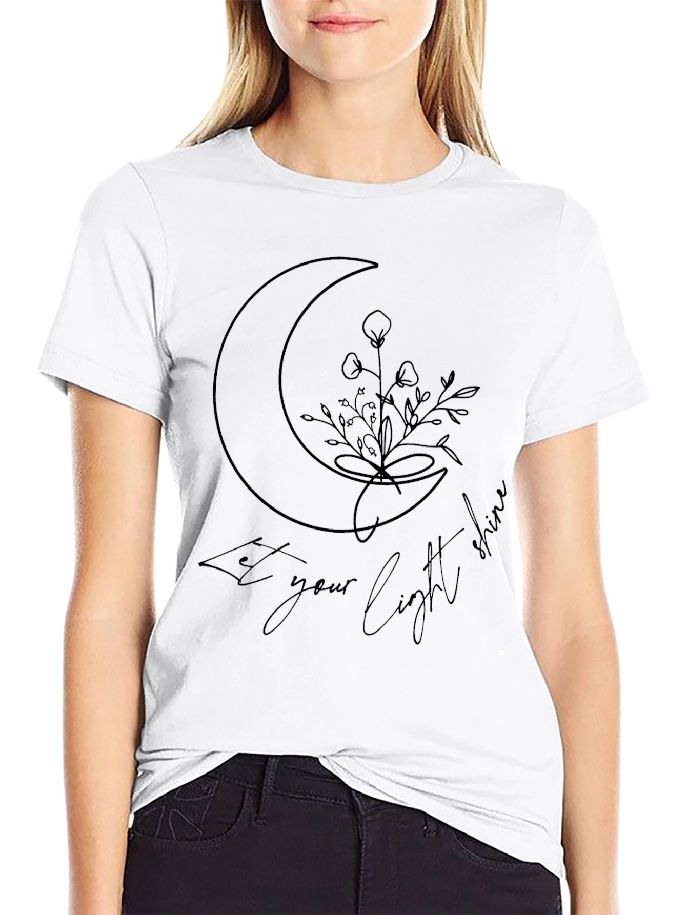 Black Moon & Floral Graphic Black T-Shirt - Let Your Light Shine view 9