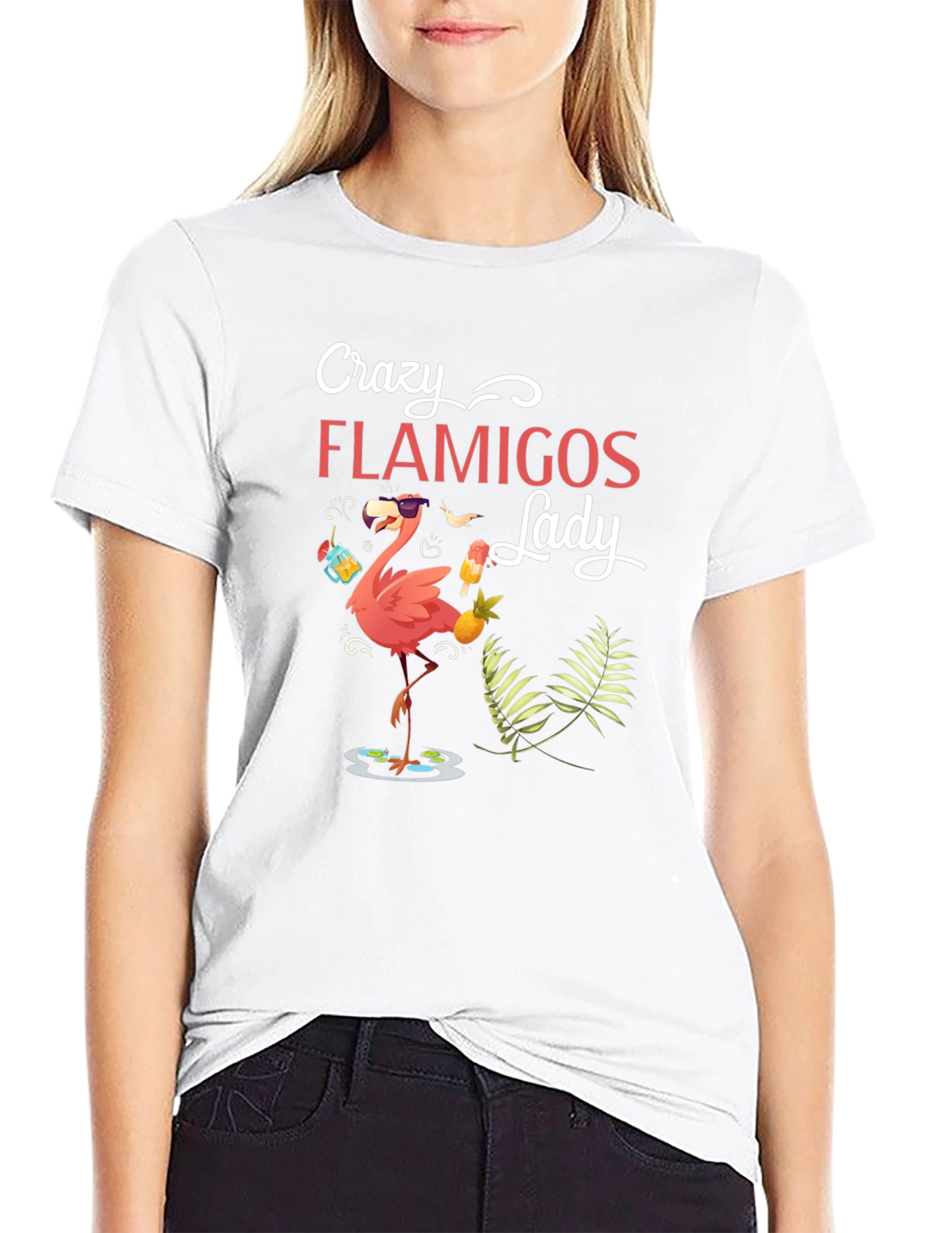 Black Crazy Flamingos Lady T-Shirt view 9