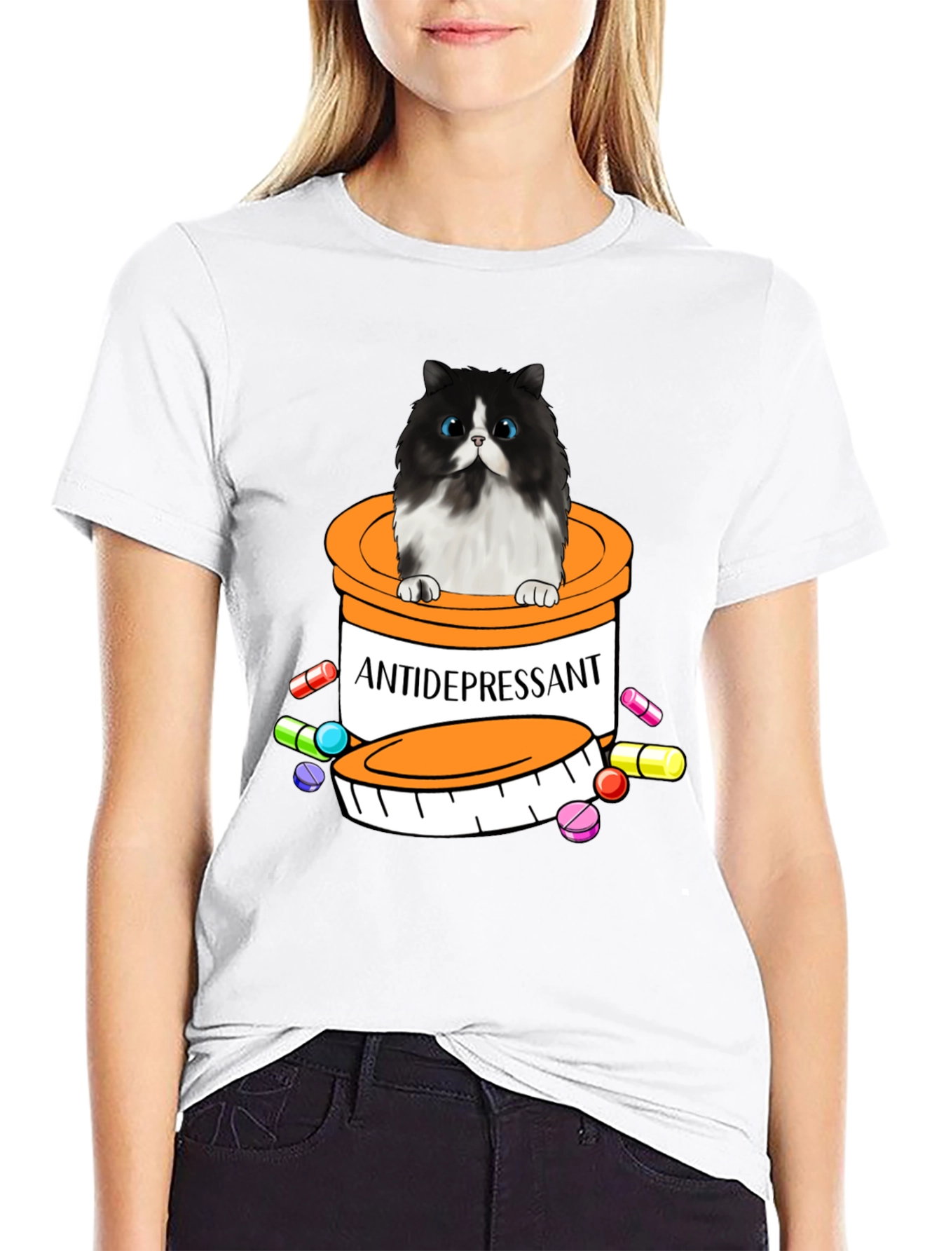 Black Antidepressant Cat T-Shirt - Funny Novelty Tee view 9