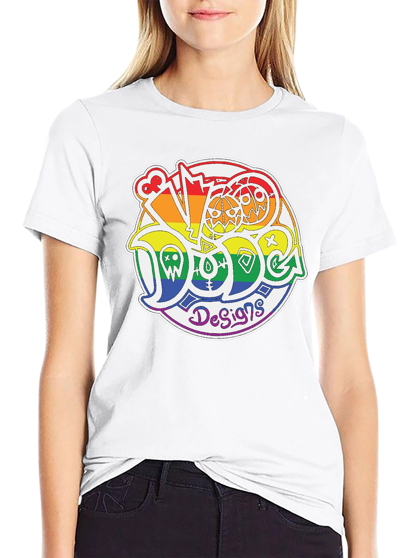 Black Rainbow Doodle Design T-Shirt view 9