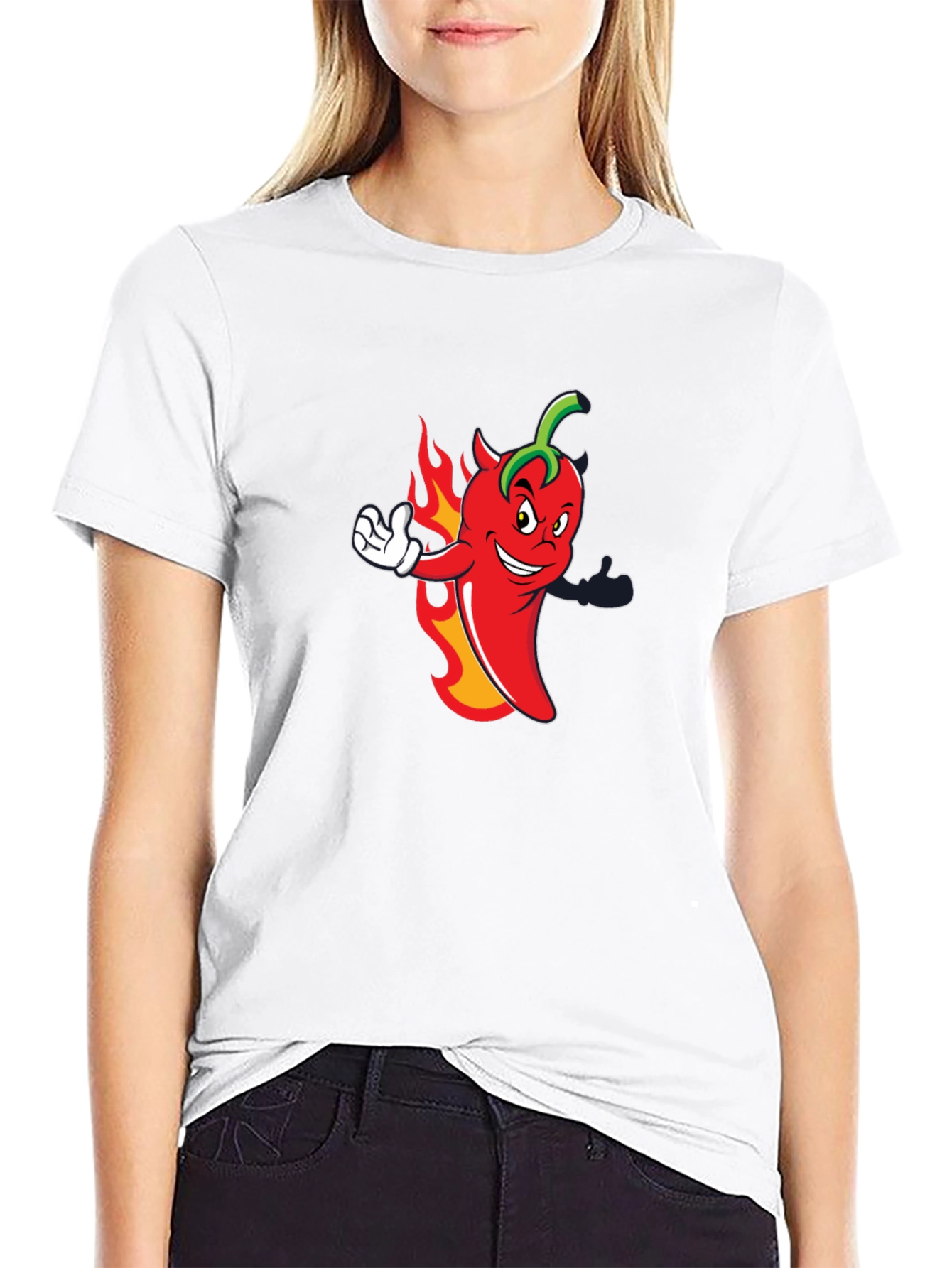 Black Spicy Chili Pepper Cartoon Graphic Black T-Shirt view 9