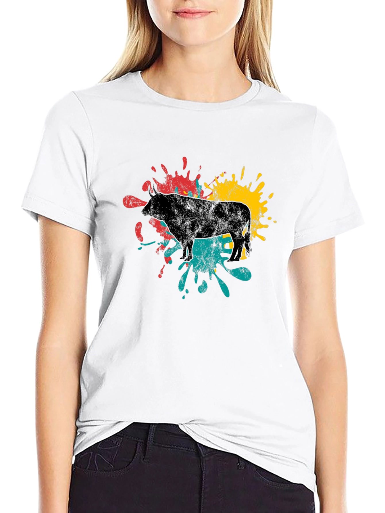 Black Abstract Bull Graphic Tee - Black view 9