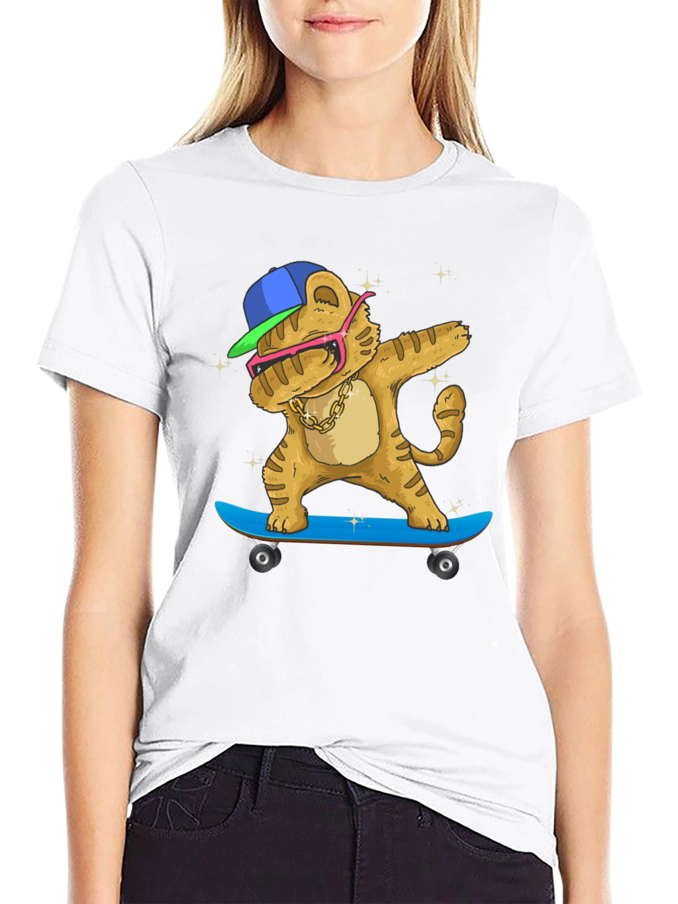 Black Dabbing Tiger Skateboard T-Shirt view 9