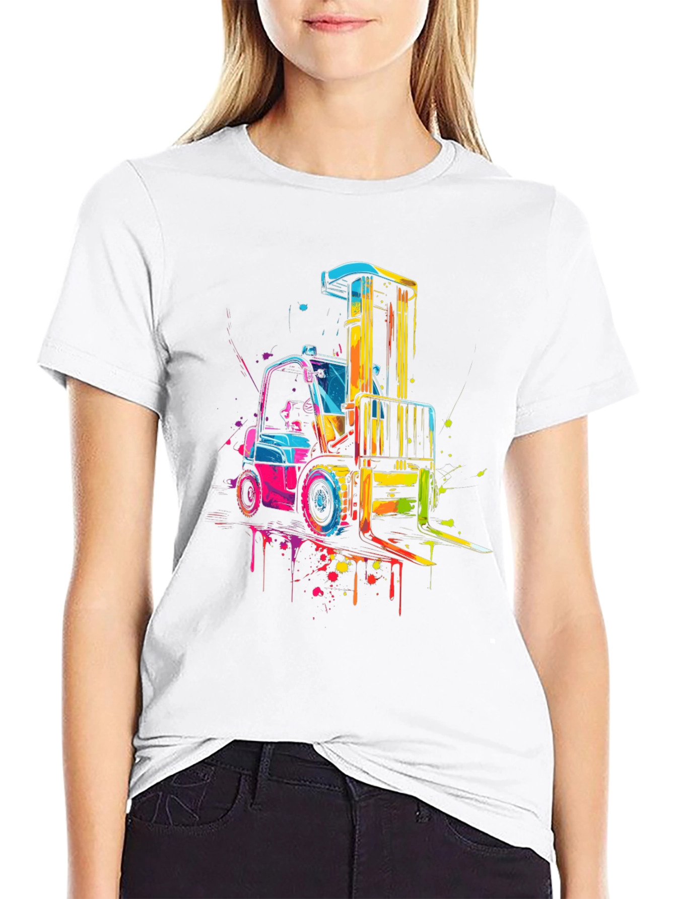 Black Forklift Graphic Tee - Colorful Construction Shirt view 9