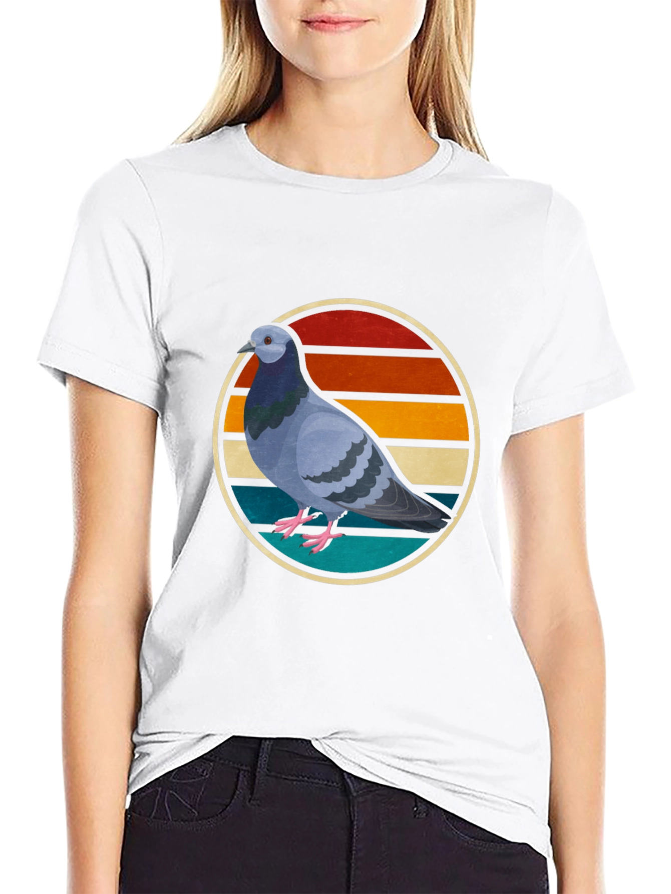 Black Retro Pigeon Graphic Tee - Cool Bird Lover Shirt view 9