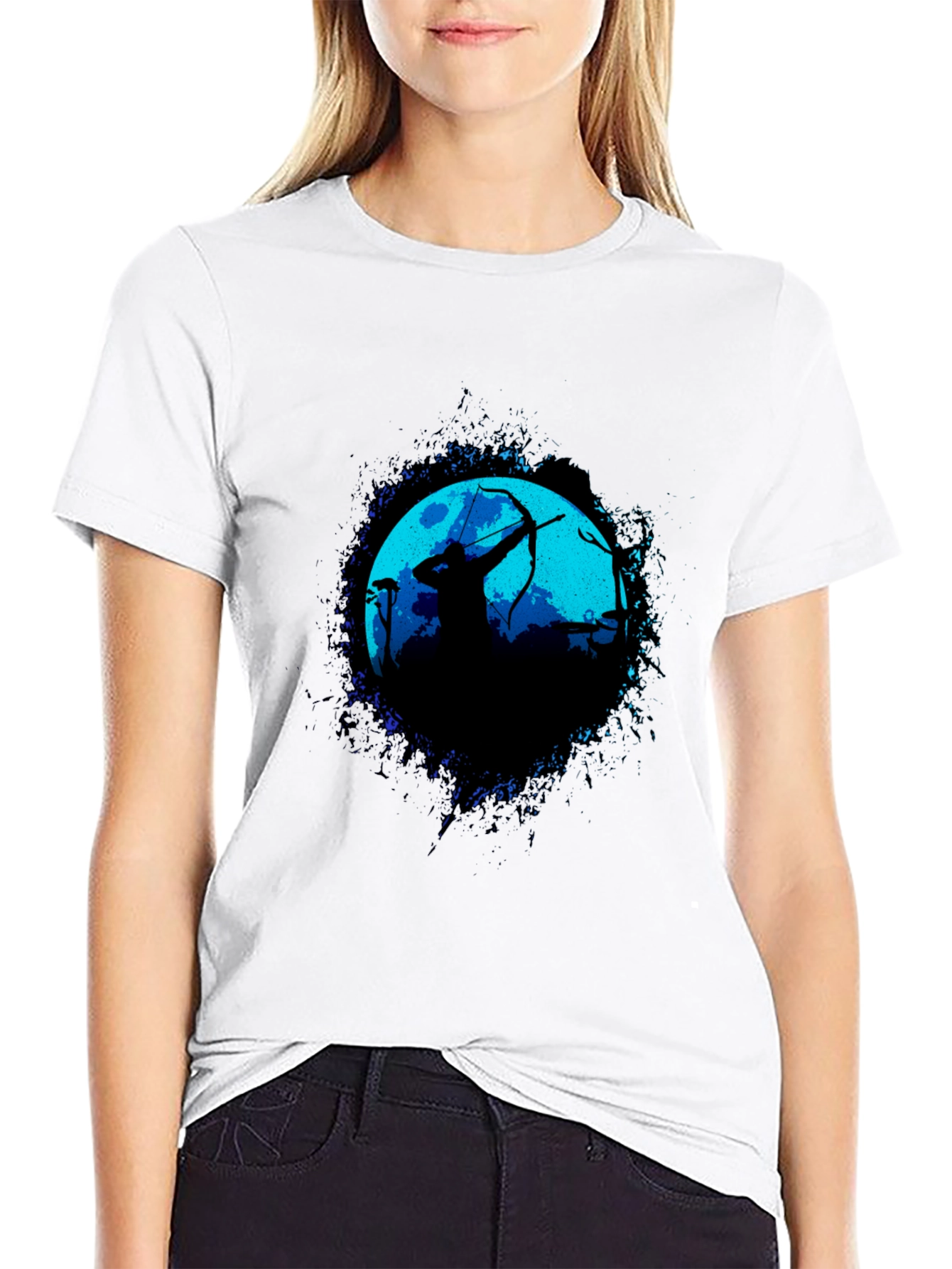Black Archer Silhouette Graphic Black T-Shirt view 9