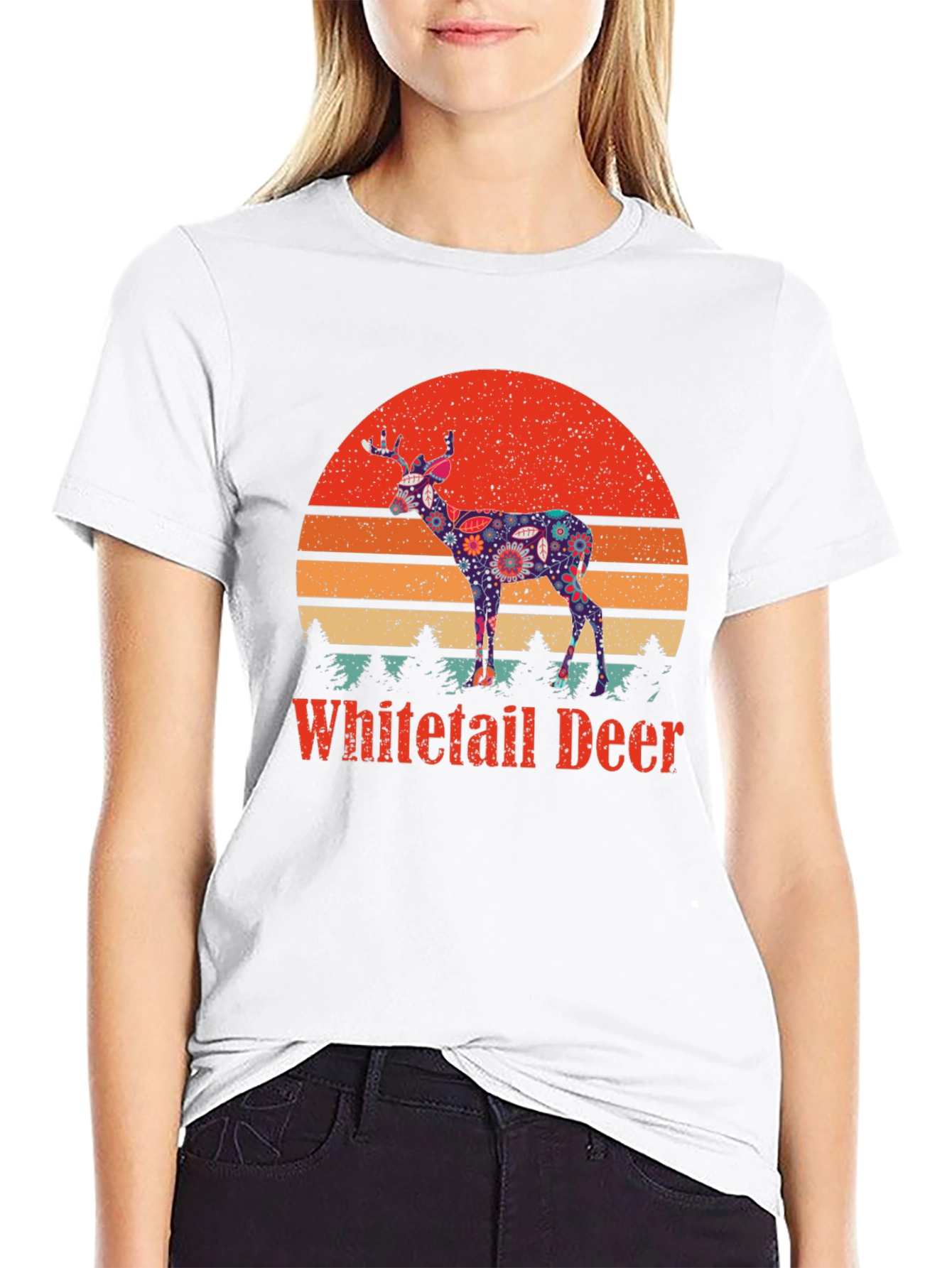 Black Vintage Whitetail Deer Graphic T-Shirt view 9