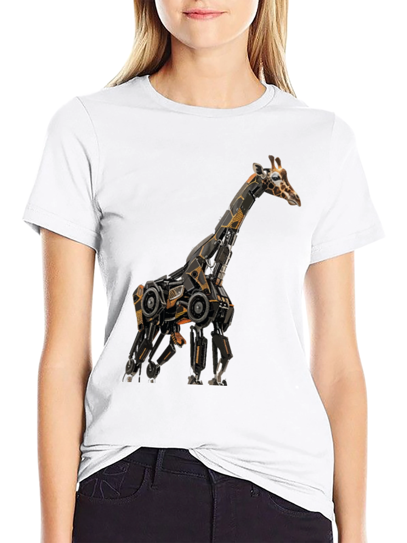 Black Robotic Giraffe Graphic Tee - Cool Black T-Shirt view 9