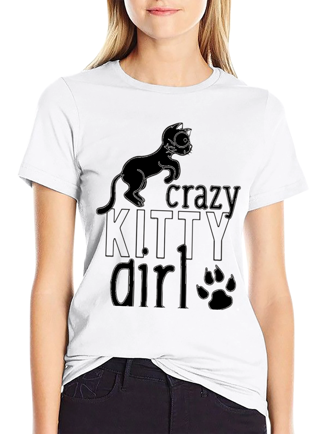 Black Crazy Cat Lady Graphic Tee - Black view 9