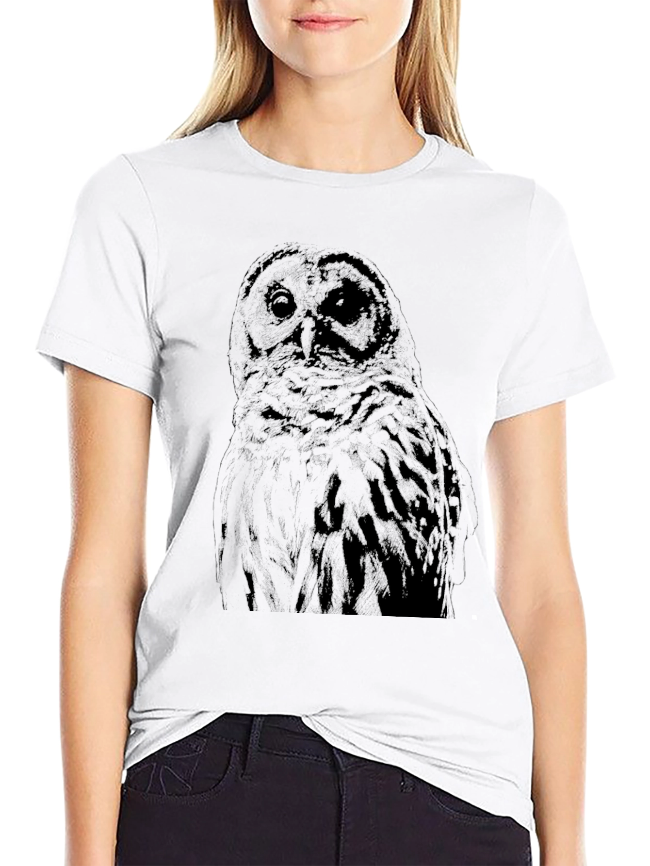 Owl Graphic Print Crew Neck T-Shirt - 9