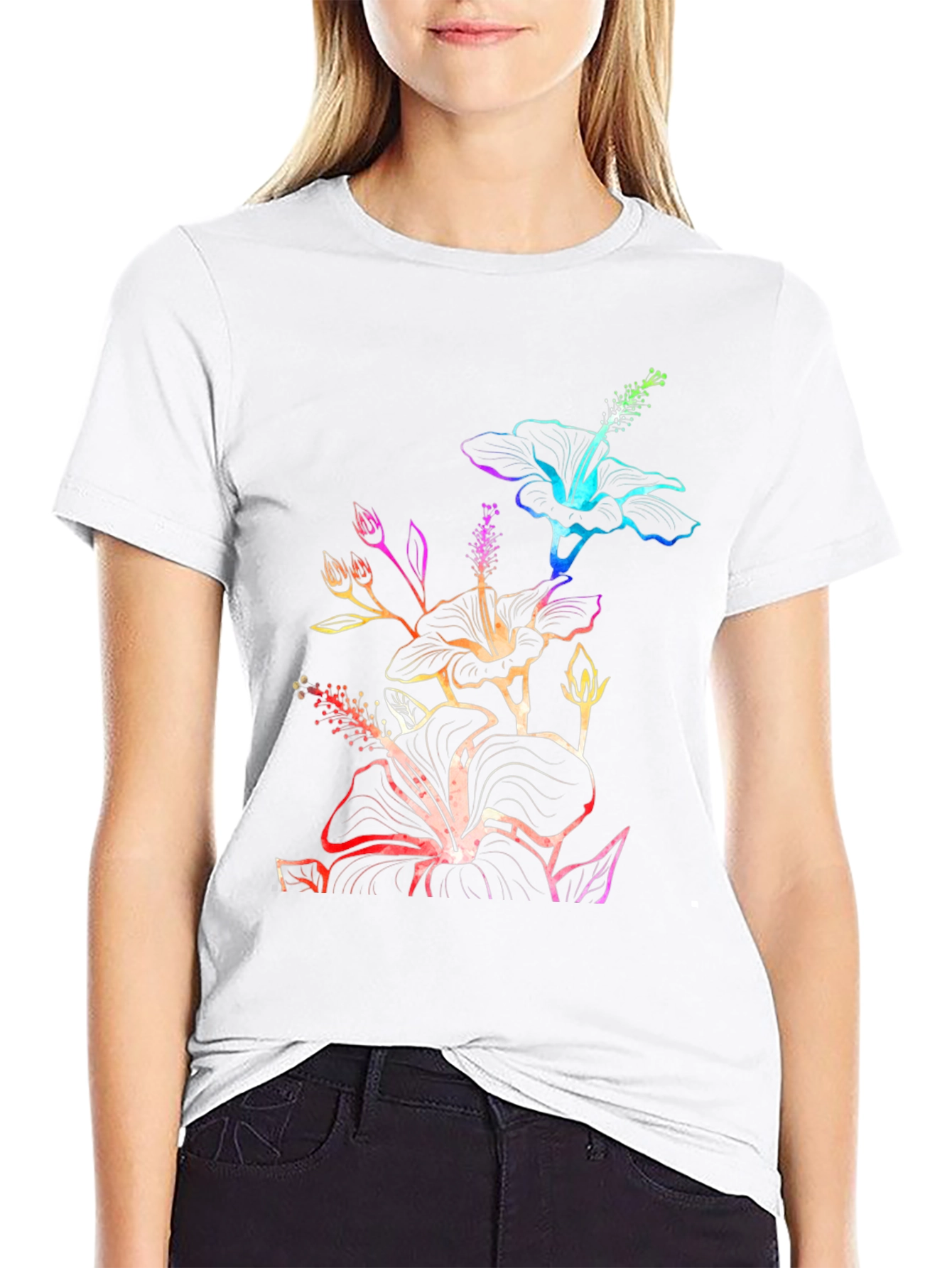 Black Rainbow Hibiscus Black T-Shirt view 9