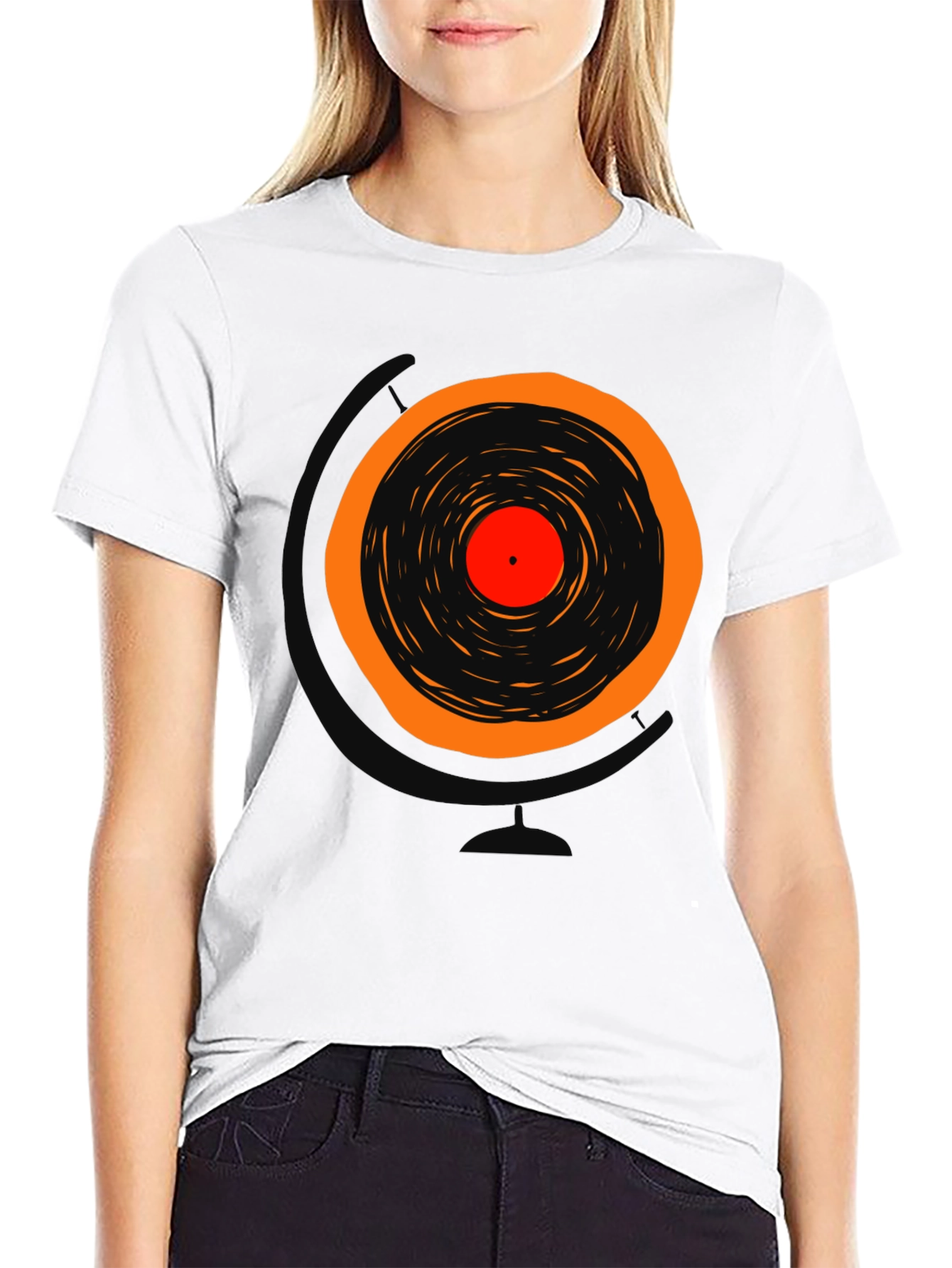 Black Retro Vinyl Record Graphic T-Shirt view 9