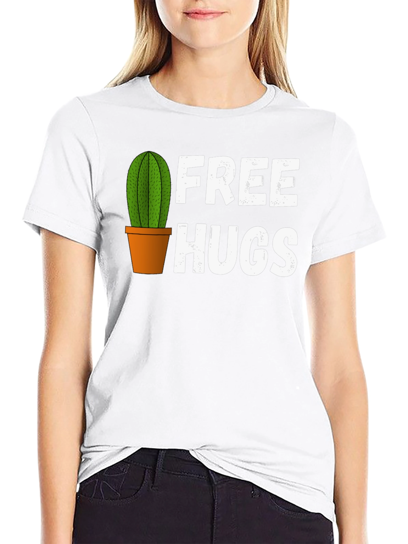 Black Free Hugs Cactus Graphic T-Shirt view 9