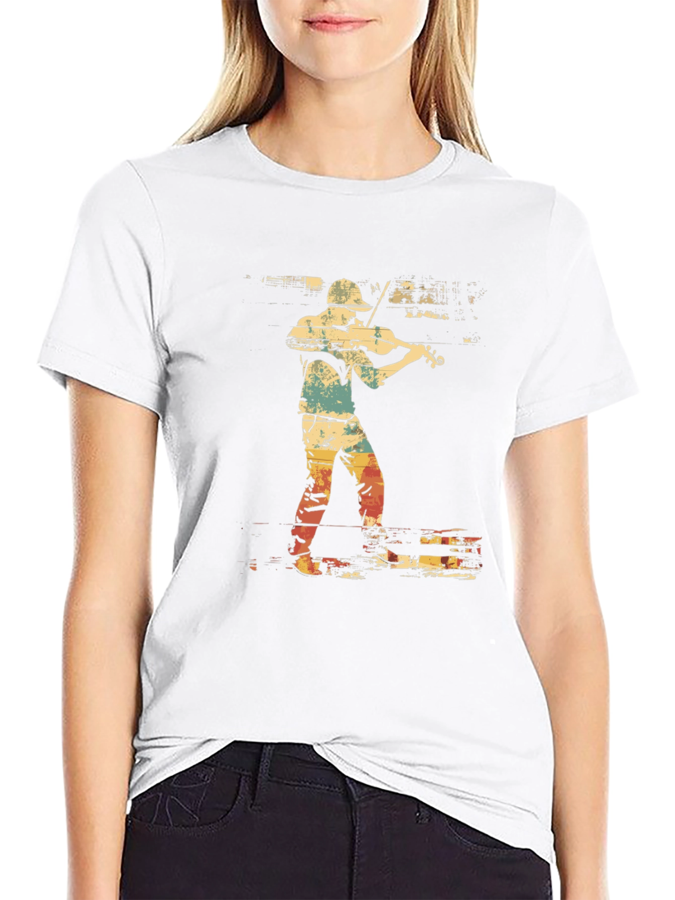 Black Violinist Graphic Tee - Retro Style Music Shirt view 9
