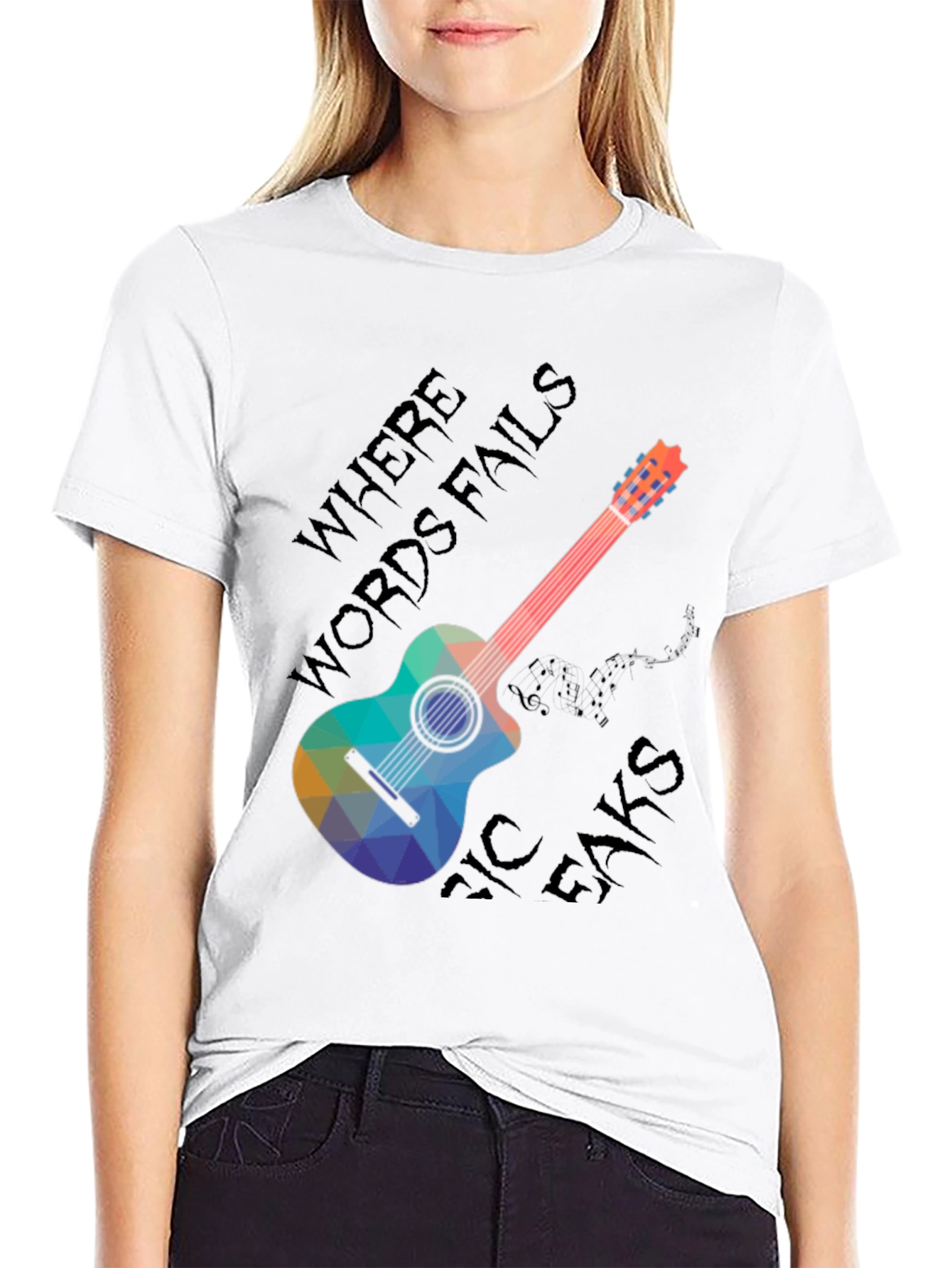 Black Music Speaks T-Shirt - Guitar Design view 9