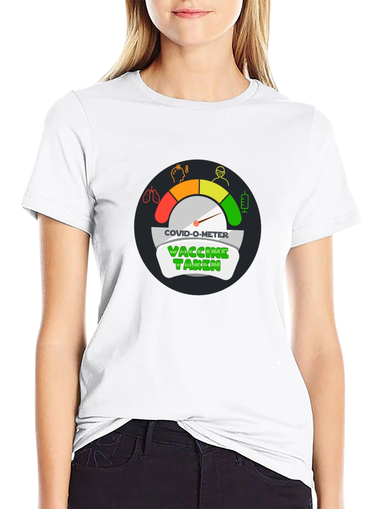 Black COVID-O-Meter Vaccine Taken Black T-Shirt view 9
