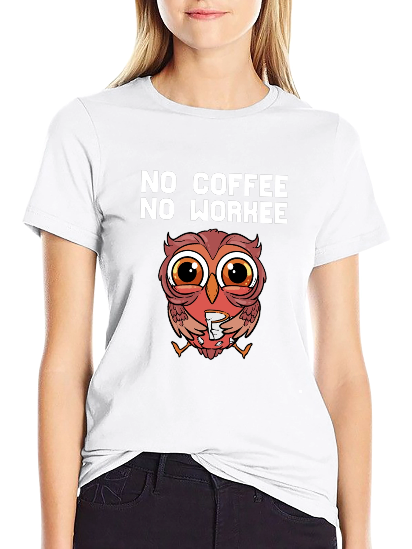 Black No Coffee No Workee Owl T-Shirt view 9