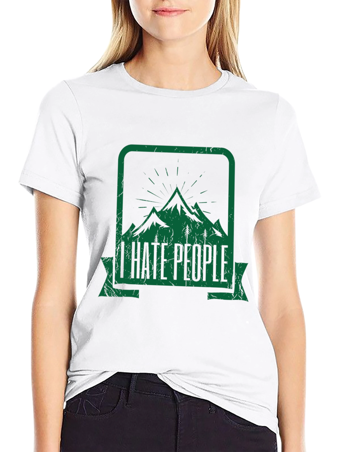 Black I Hate People Mountain Graphic Black Tee view 9