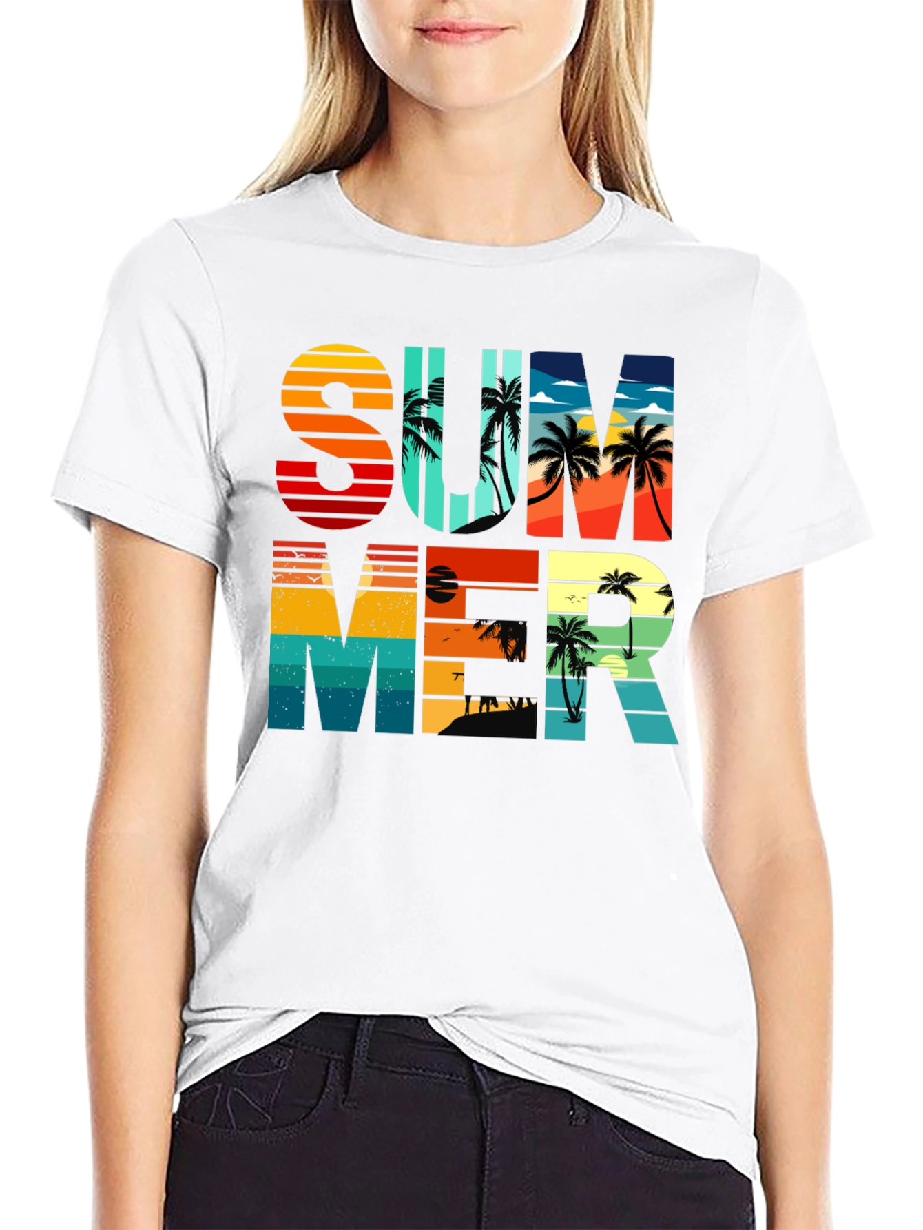Black Summer Graphic T-Shirt - Retro Palm Tree Design view 9