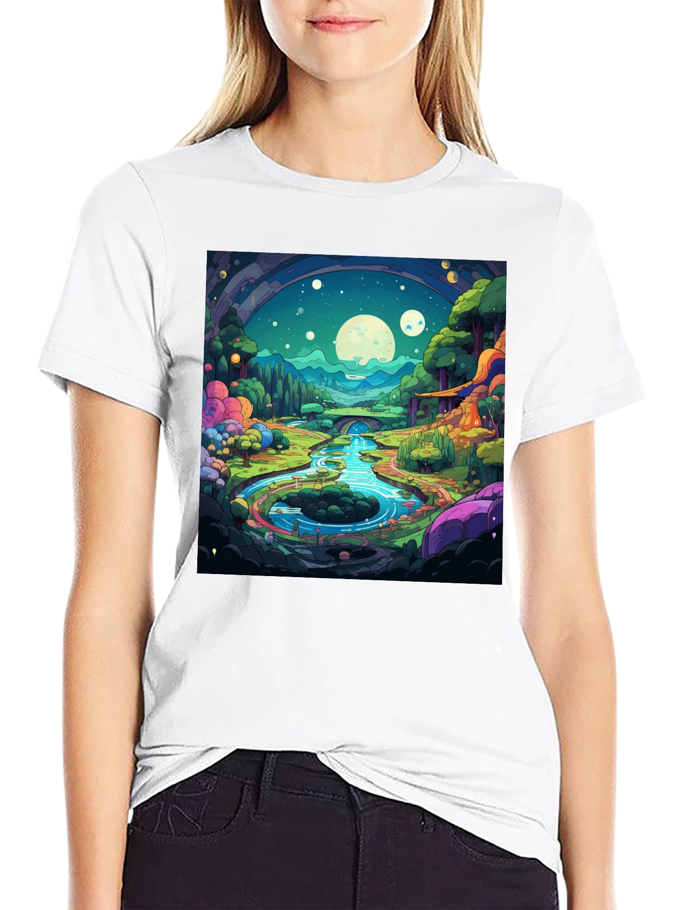 Black Cartoon Landscape Graphic Tee - Black view 9