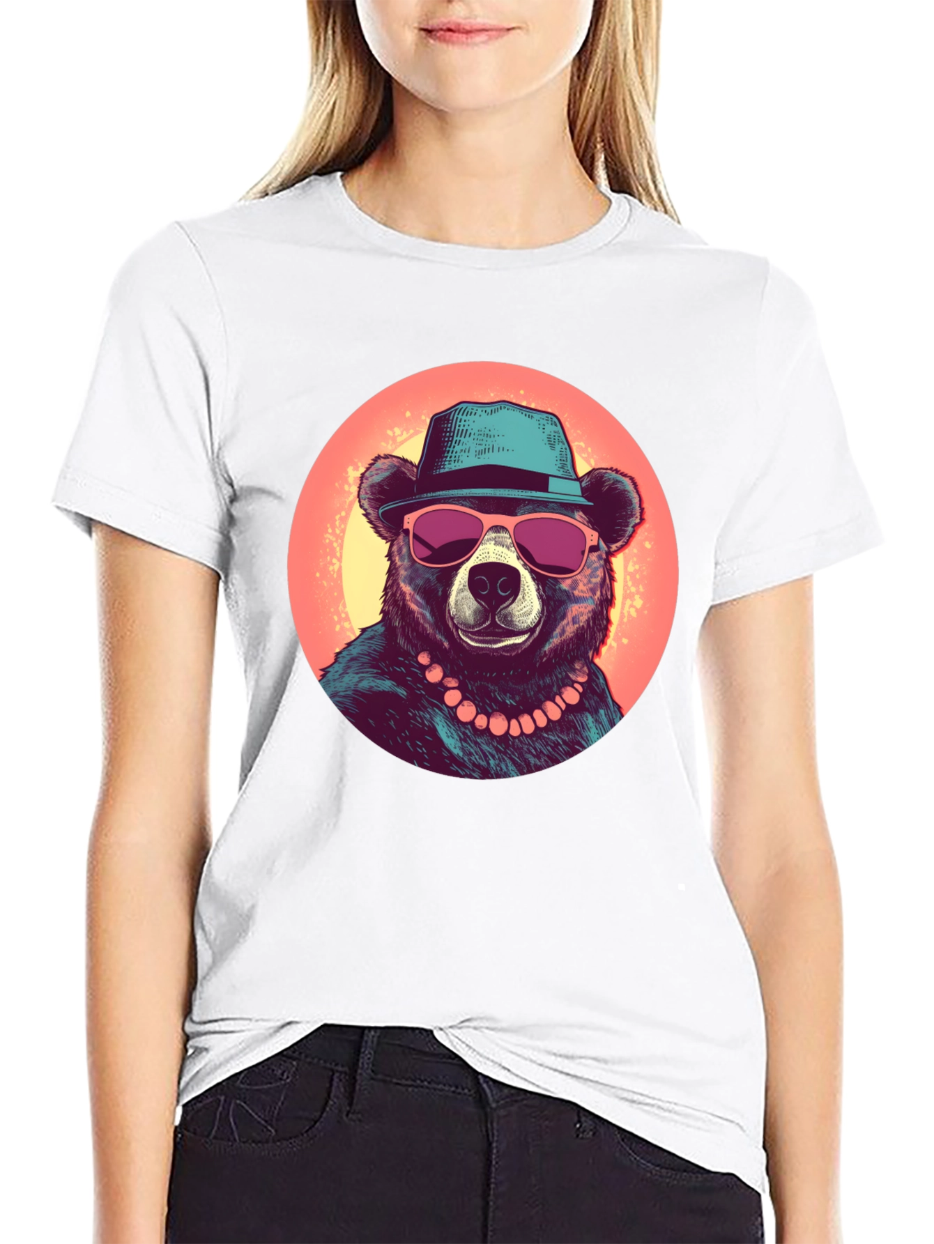 Black Bear with Hat Graphic Tee - Cool Summer Style view 9