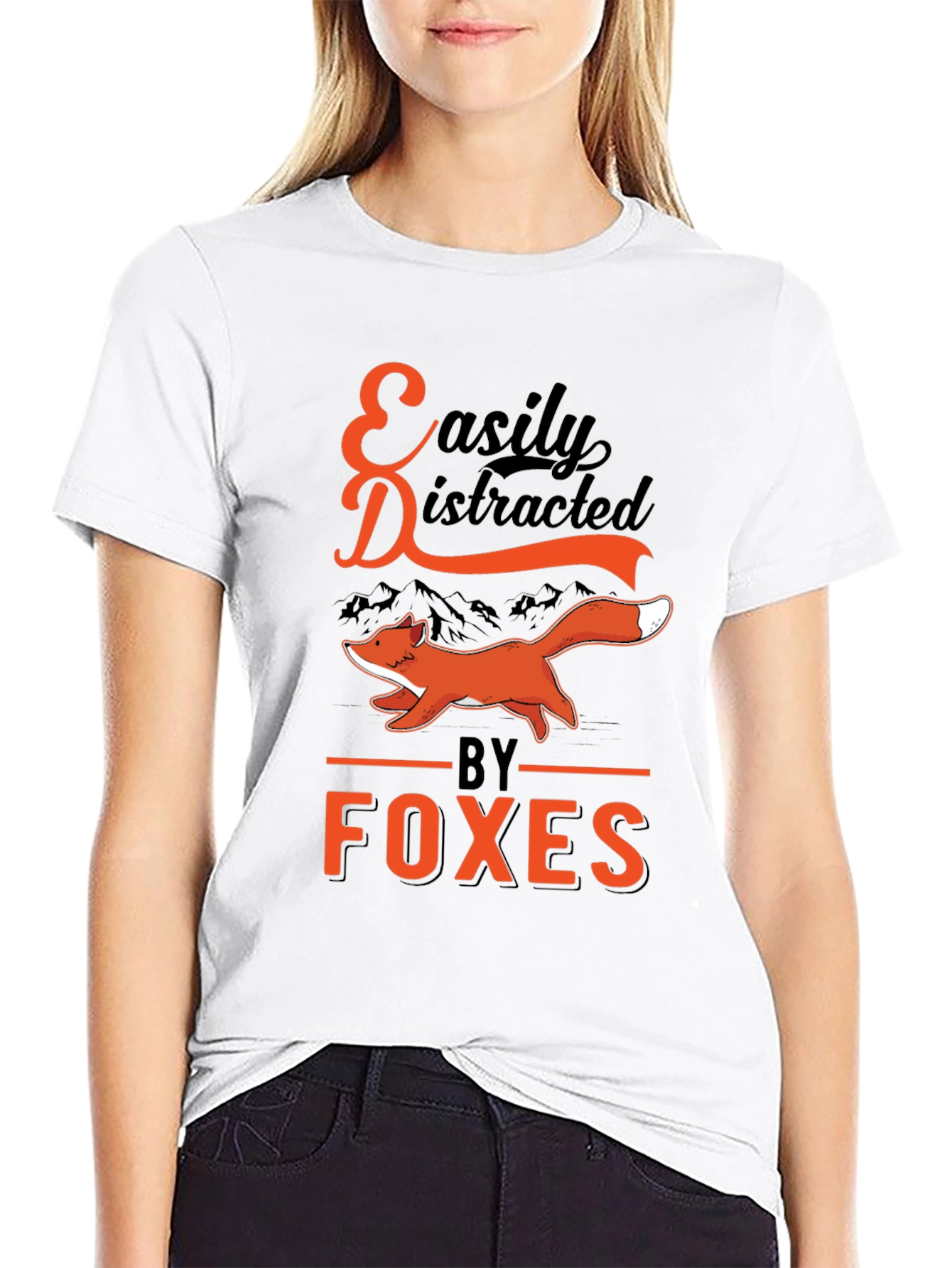 Black Easily Distracted by Foxes T-Shirt view 9