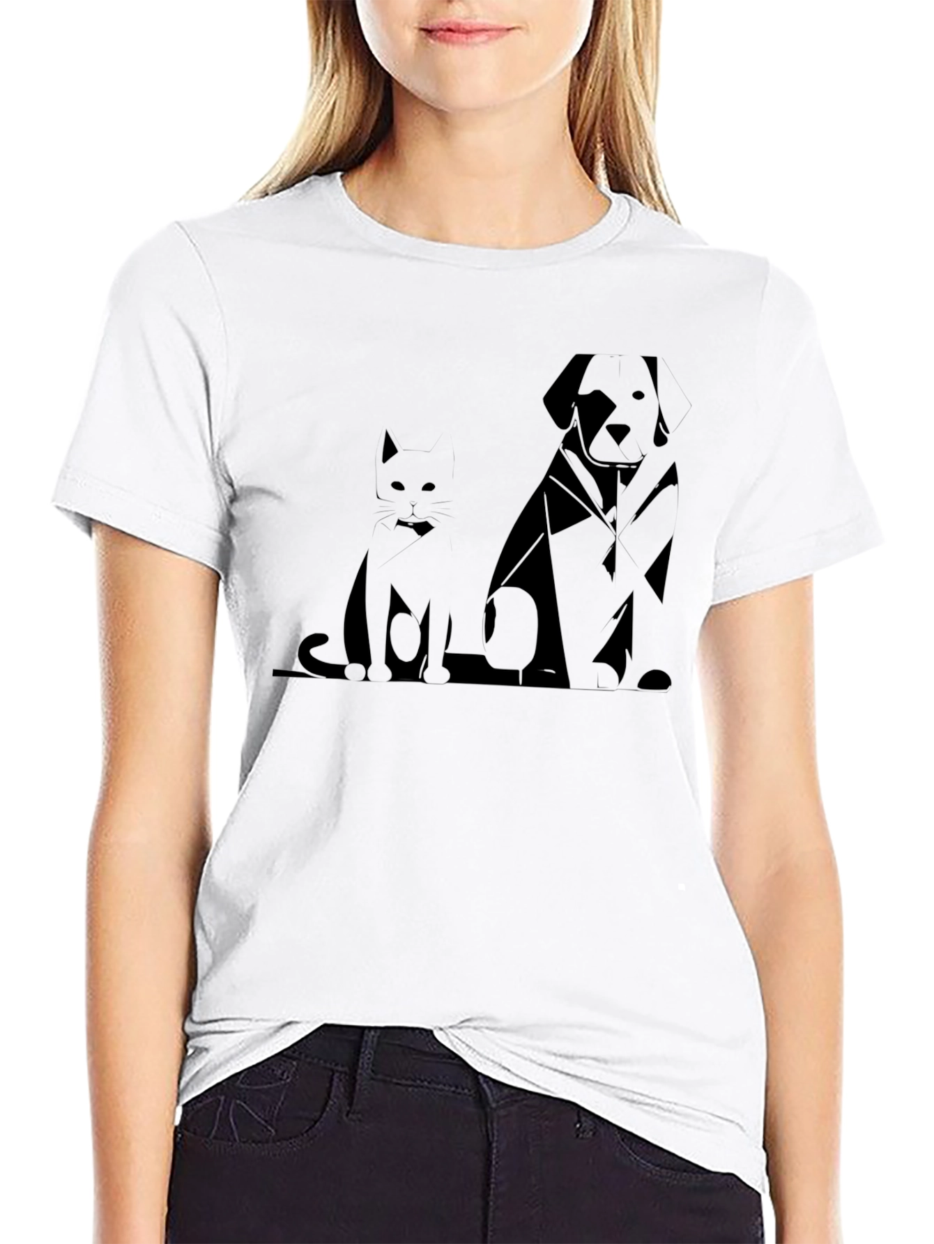 Black Geometric Cat & Dog T-Shirt view 9