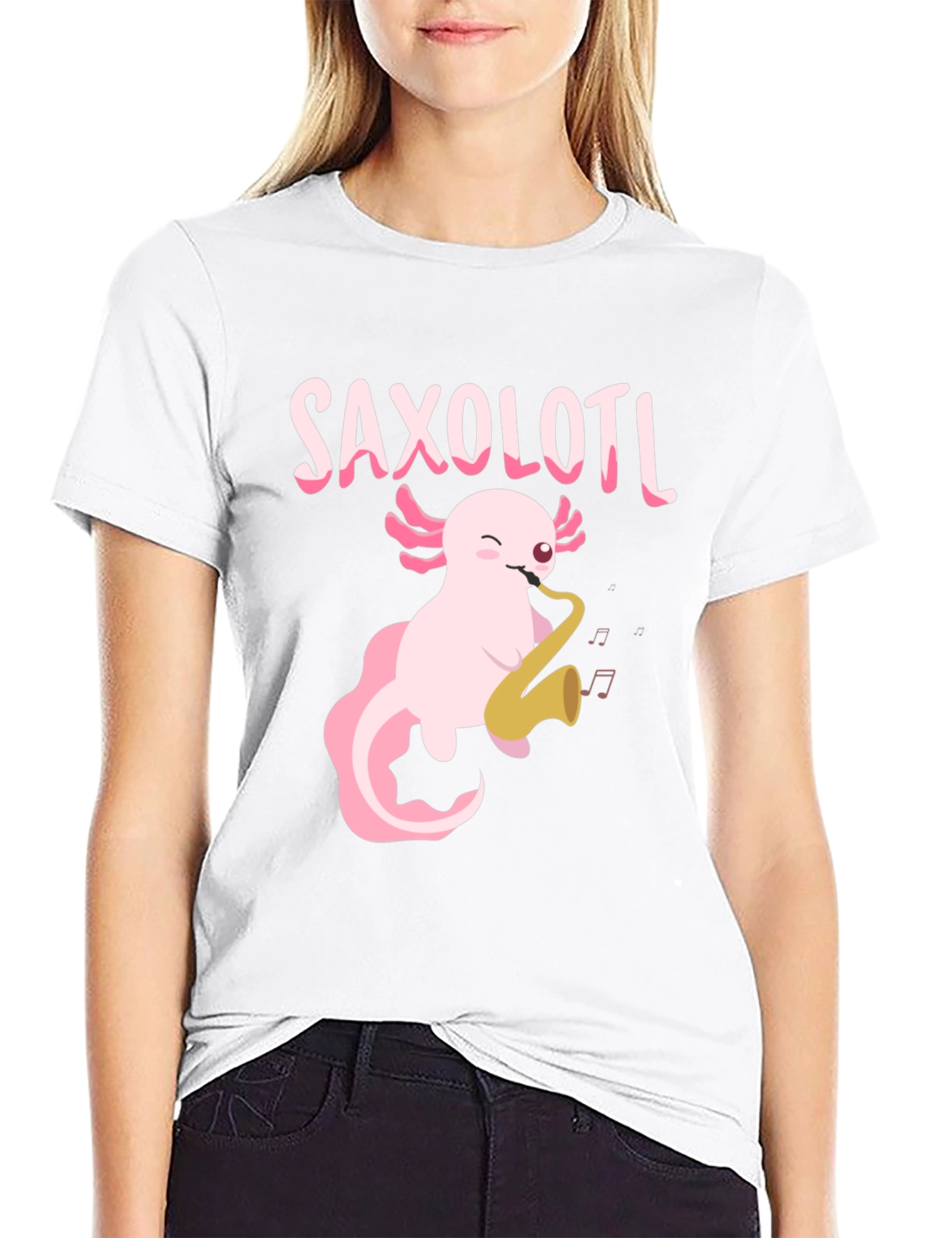 Black Saxolotl T-Shirt - Axolotl Playing Saxophone Tee view 9