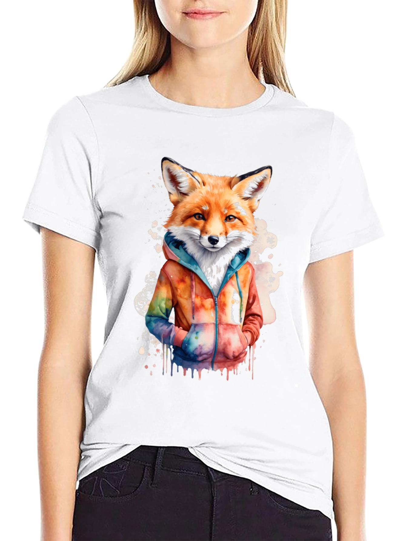 Black Fox Watercolor Graphic Tee - Urban Style view 9