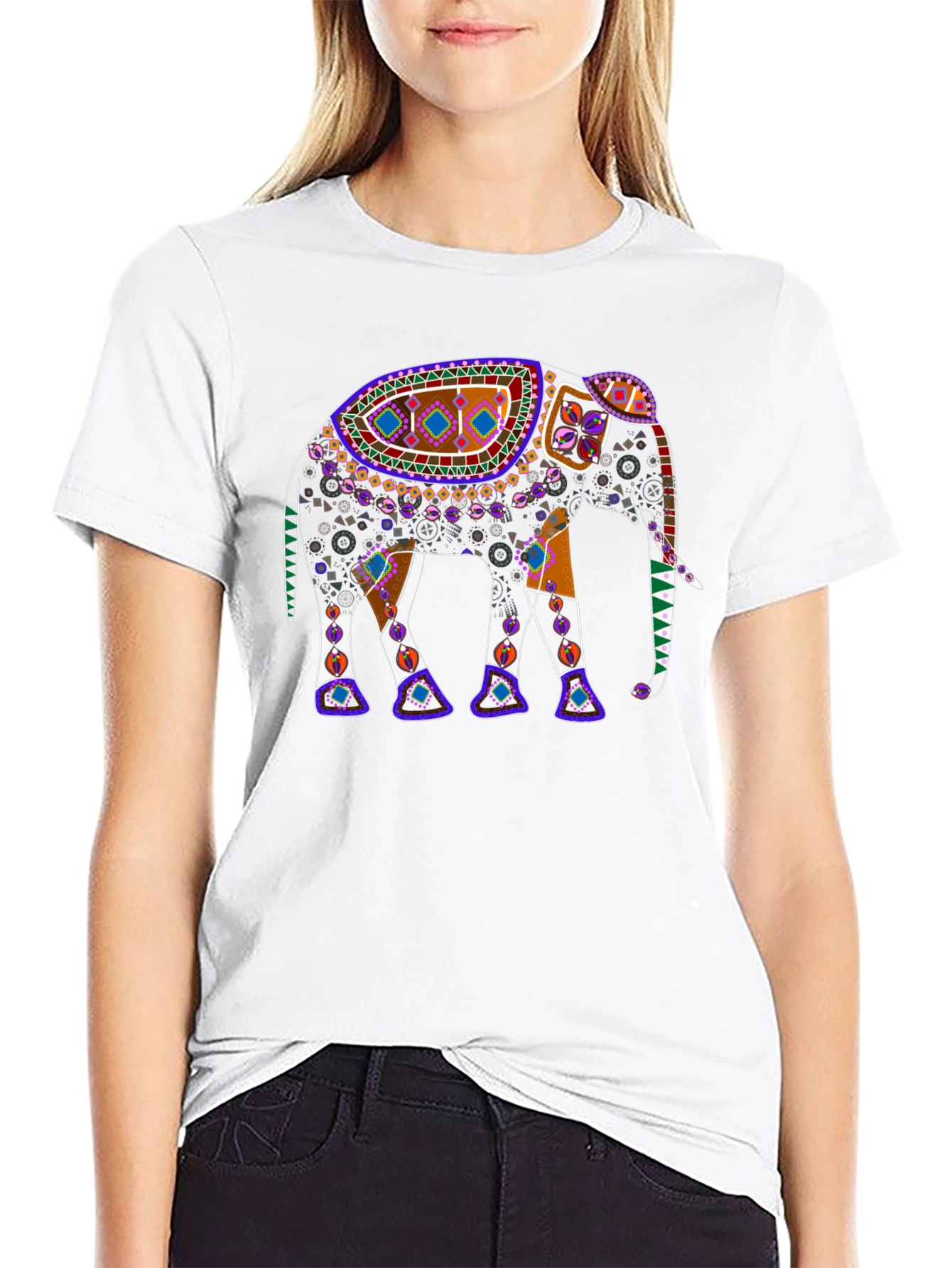 Black Elephant Print Crew Neck T-Shirt view 9