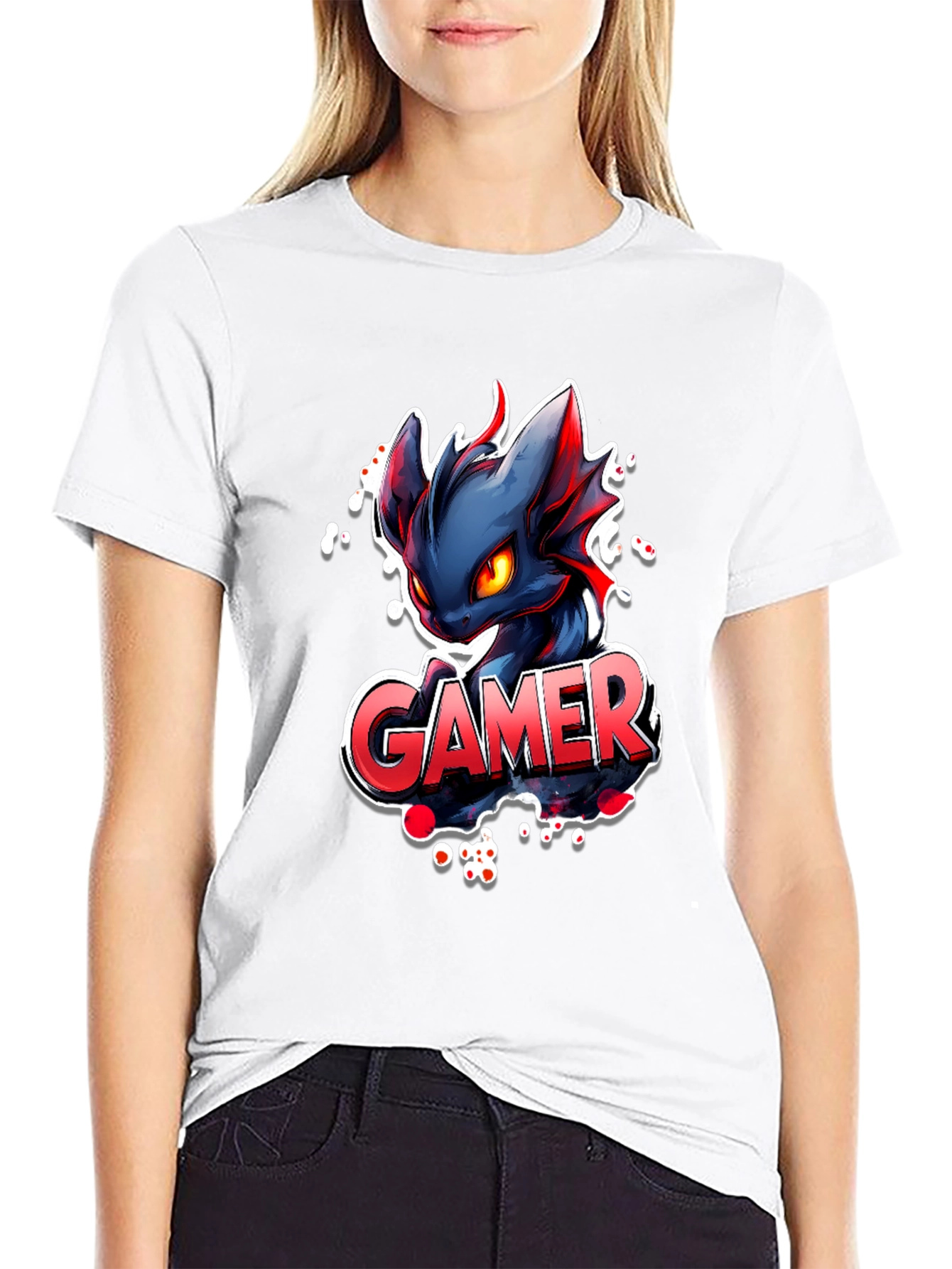 Black Gamer Dragon Graphic Tee - Black Cotton T-Shirt view 9