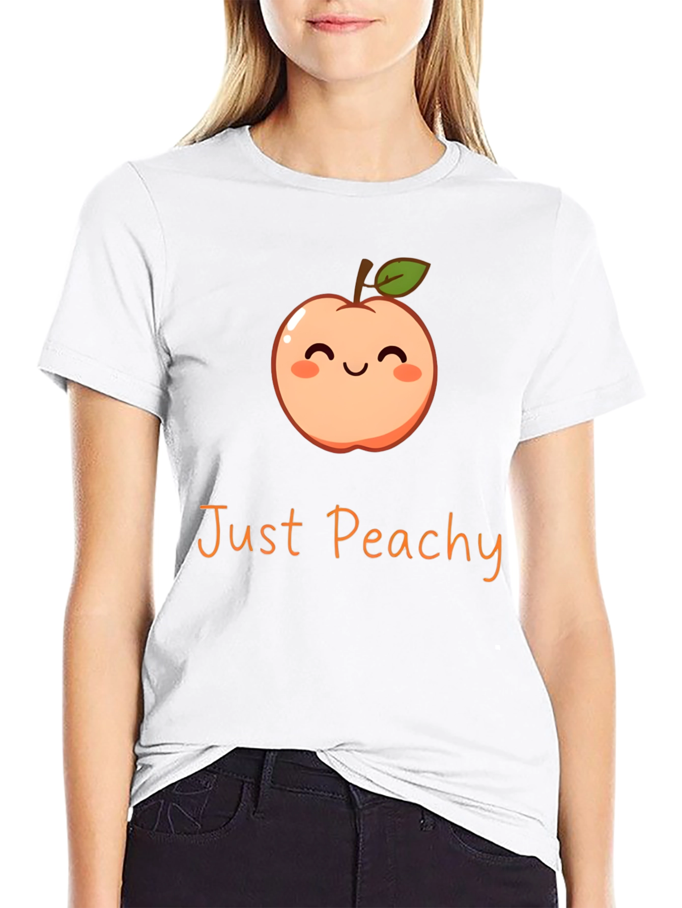 Black Just Peachy Graphic Tee - Cute Fruit T-Shirt view 9