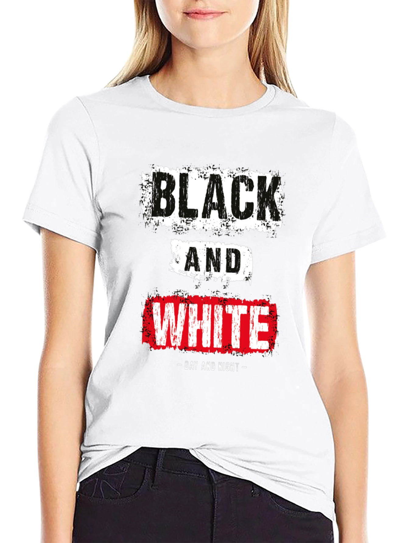 Black Black & White Day Night Graphic T-Shirt view 9