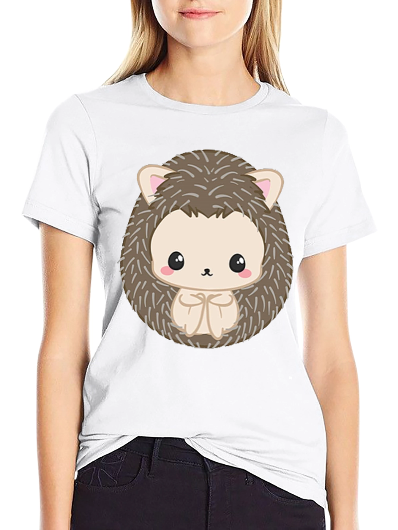 Black Cute Hedgehog Graphic Black T-Shirt view 9