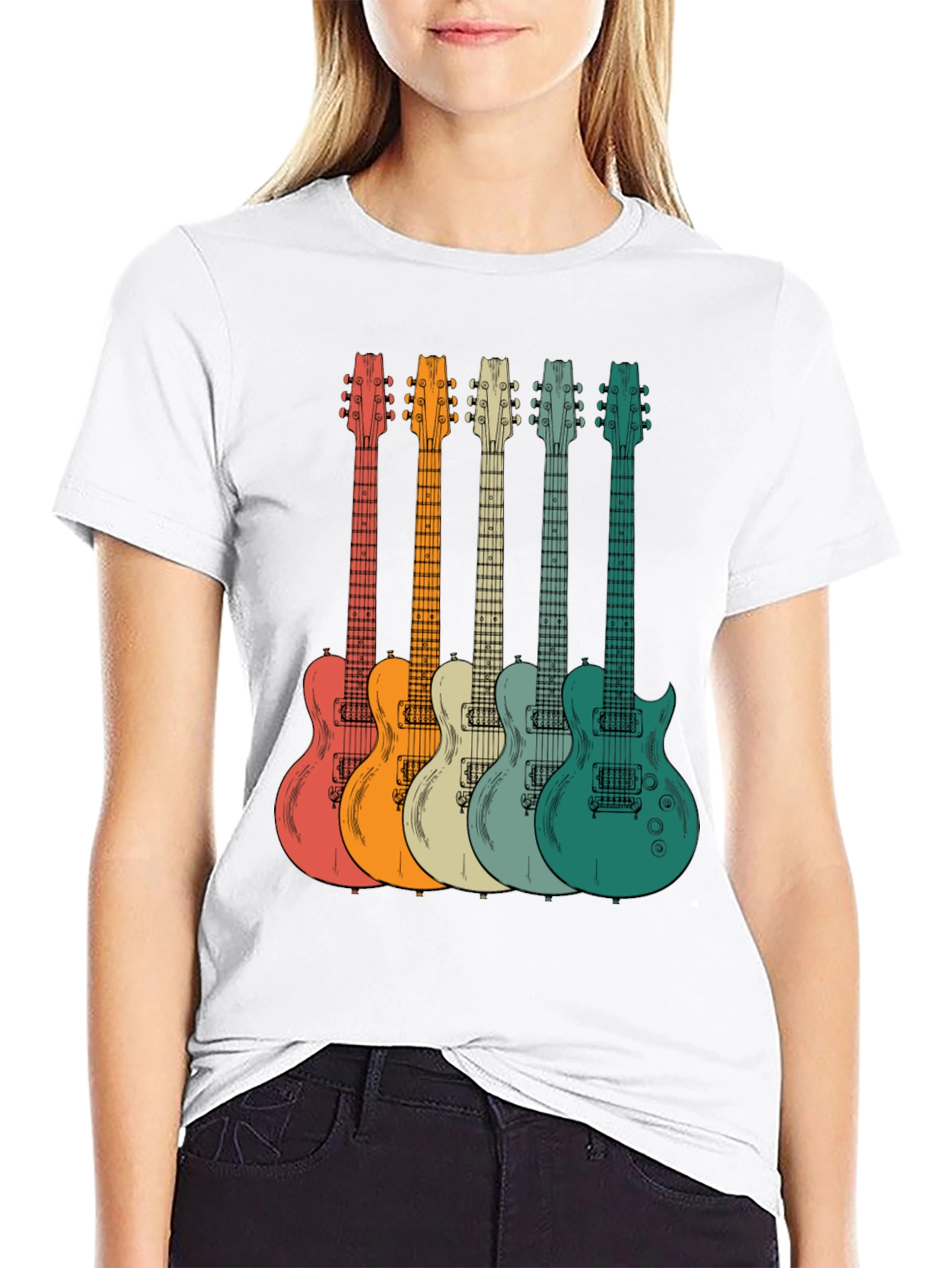 Black Retro Guitar Graphic Tee - Music Lover's T-Shirt view 9