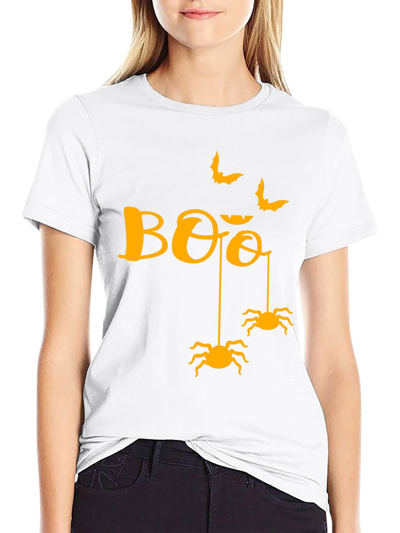 Black Halloween Boo Spiders & Bats Graphic Tee view 9