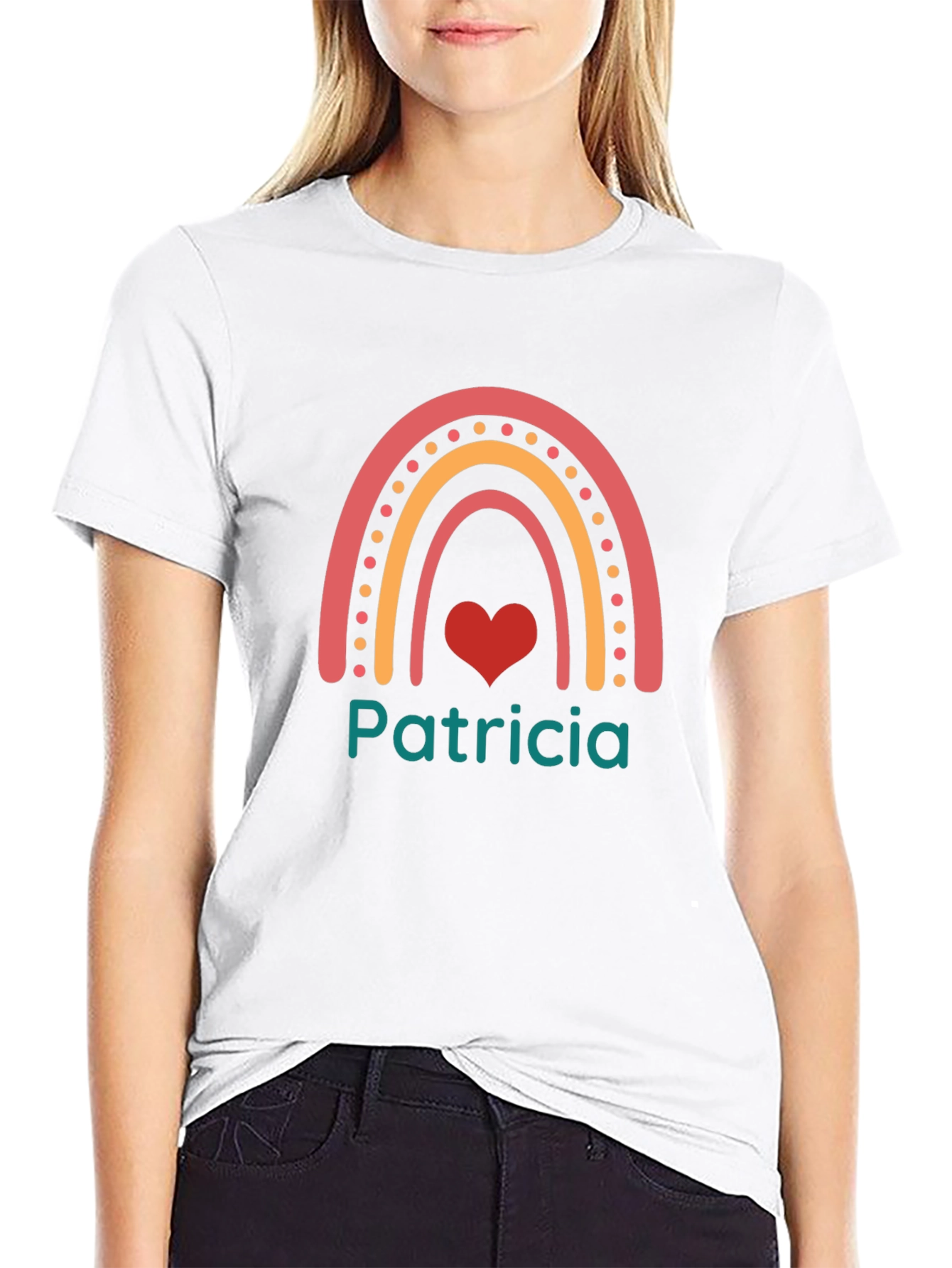 Black Personalized Patricia Rainbow Heart T-Shirt view 9