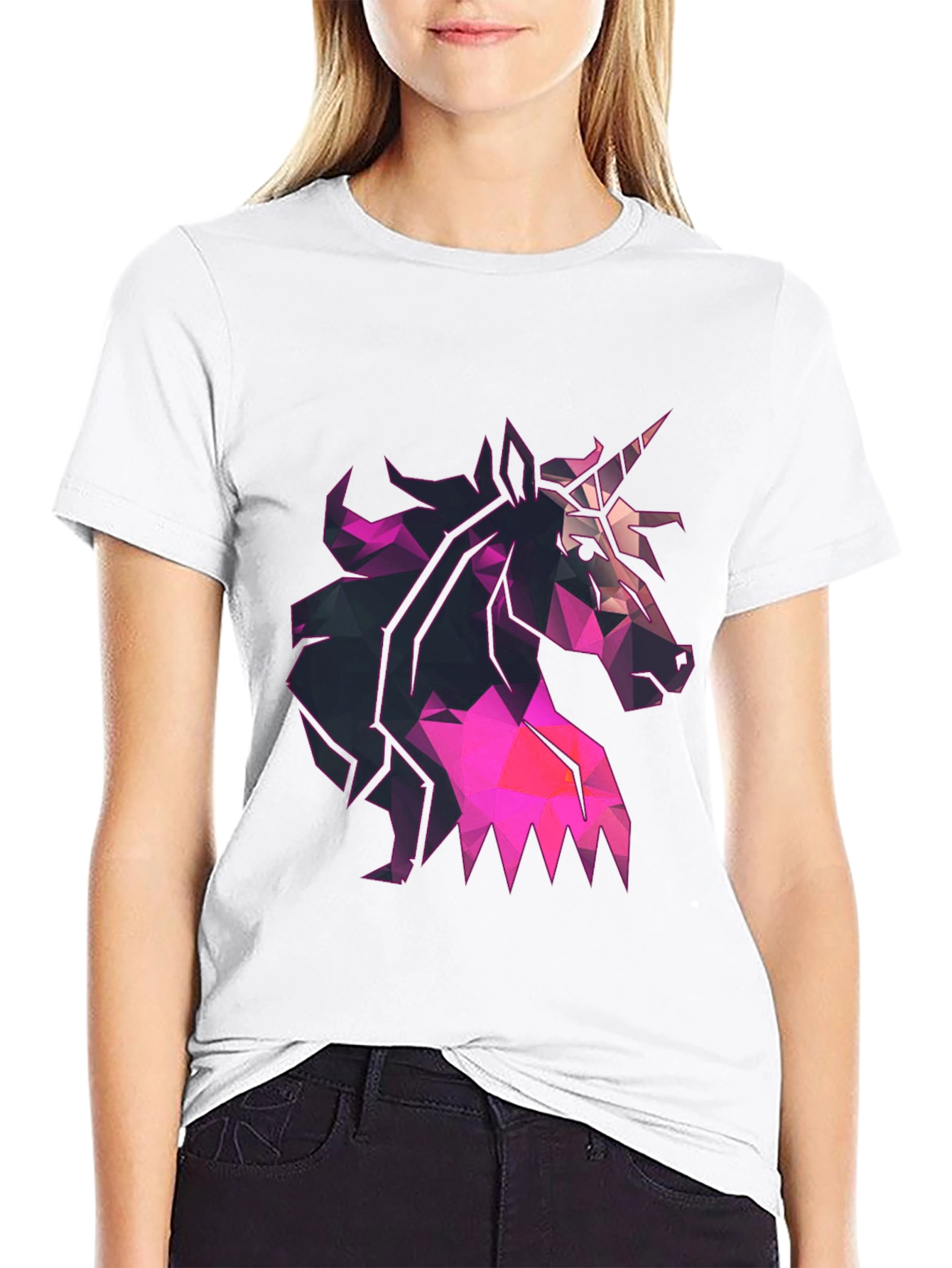 Black Geometric Unicorn Graphic Tee - Black T-Shirt view 9