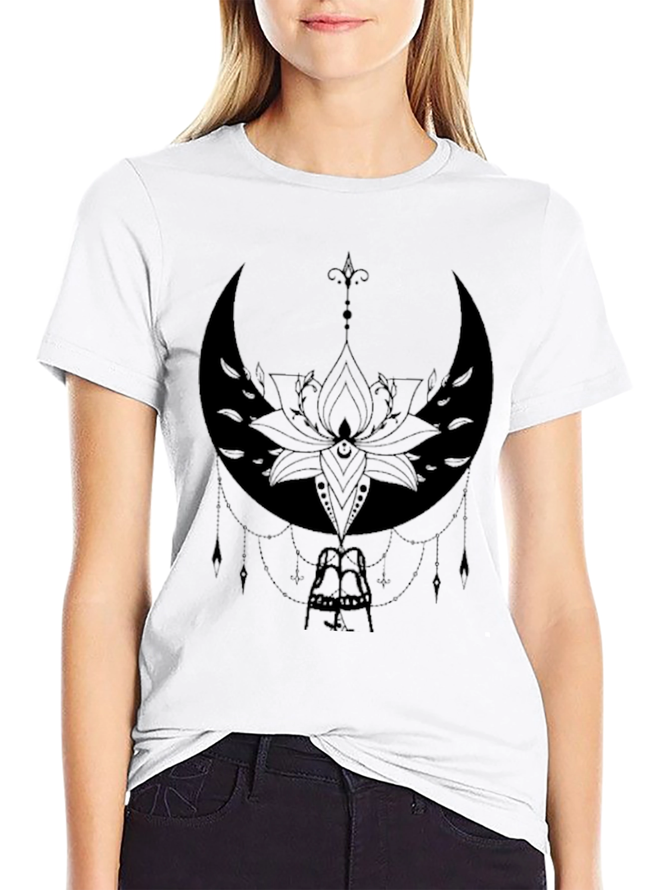 Black Mystic Moon Lotus Graphic Tee - Black view 9