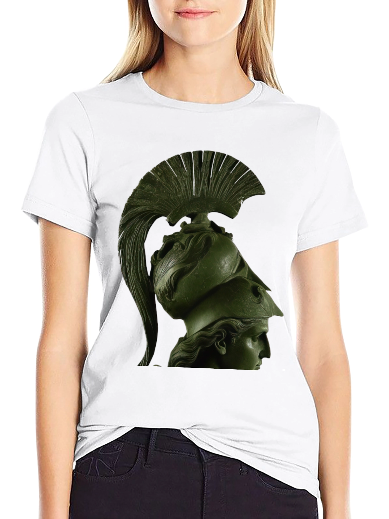 Black Spartan Helmet Graphic Tee - Black Cotton T-Shirt view 9