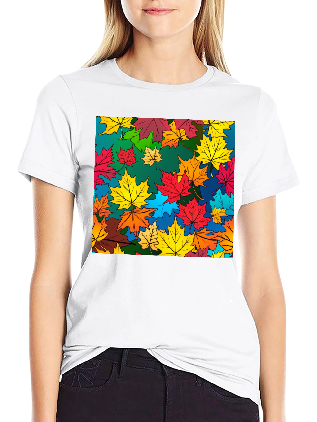Black Autumn Leaves Graphic Tee - Stylish Nature Design view 9