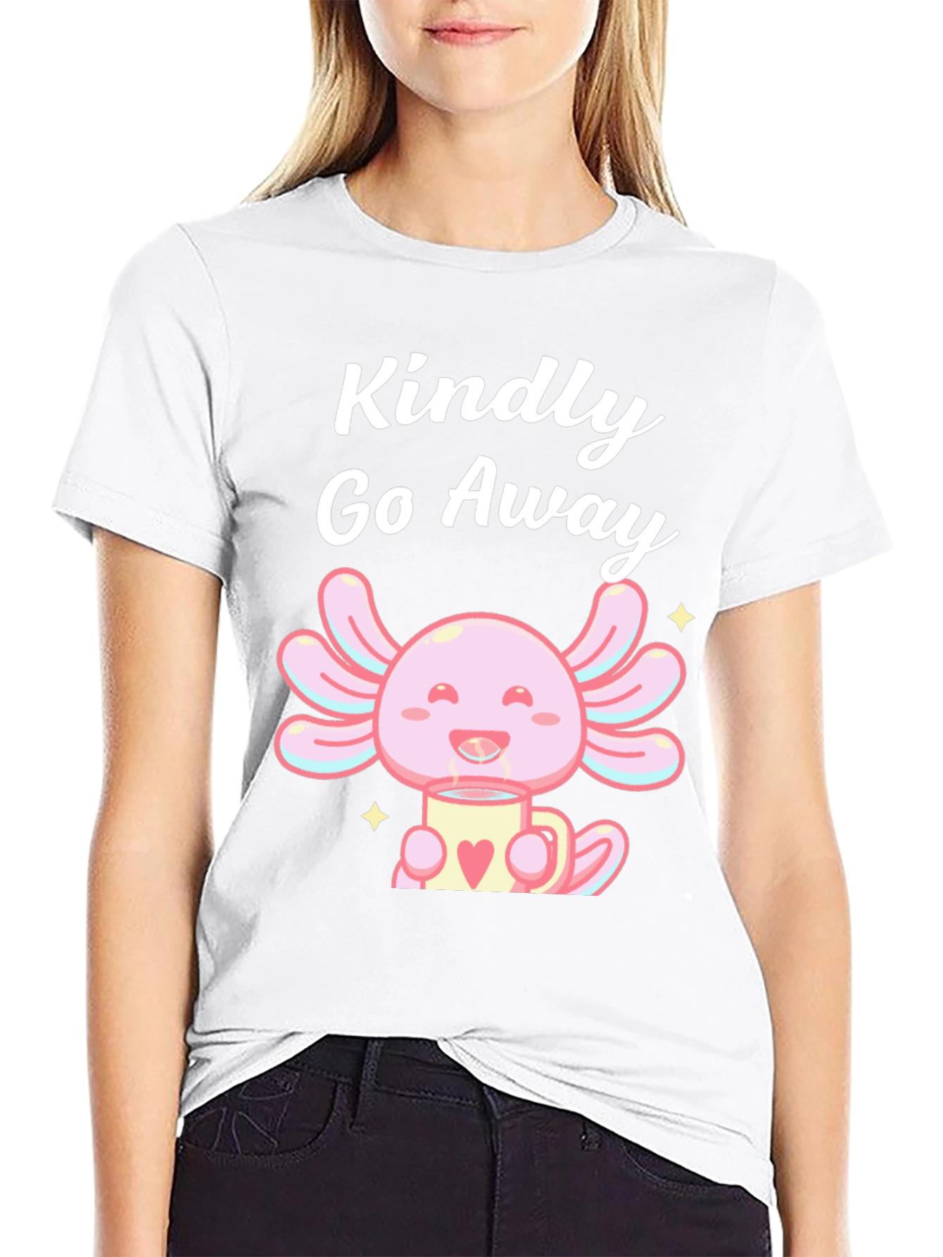 Black Kindly Go Away Axolotl T-Shirt view 9