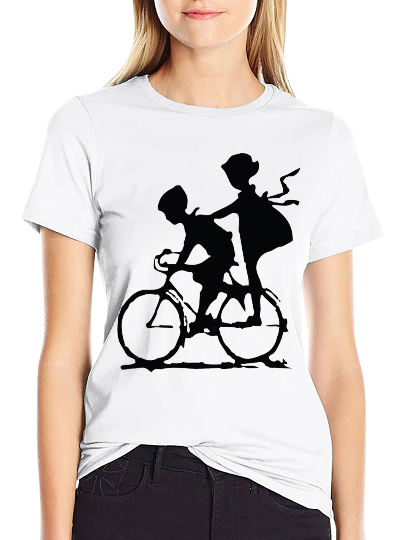 Black Silhouette Bike Ride Graphic Tee - Black Cotton Casual Shirt view 9