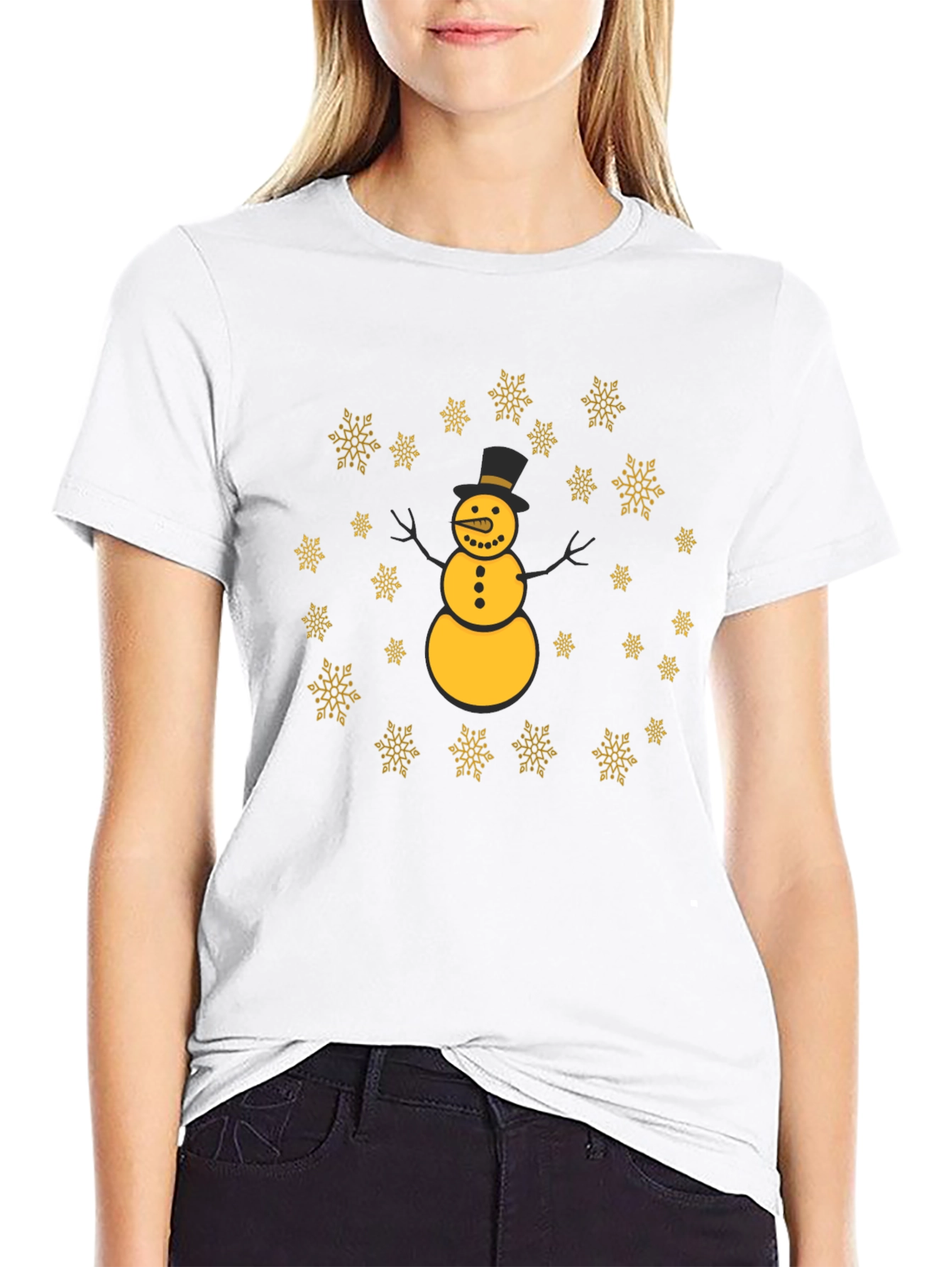Black Snowman Snowflake Black Tee Shirt view 9